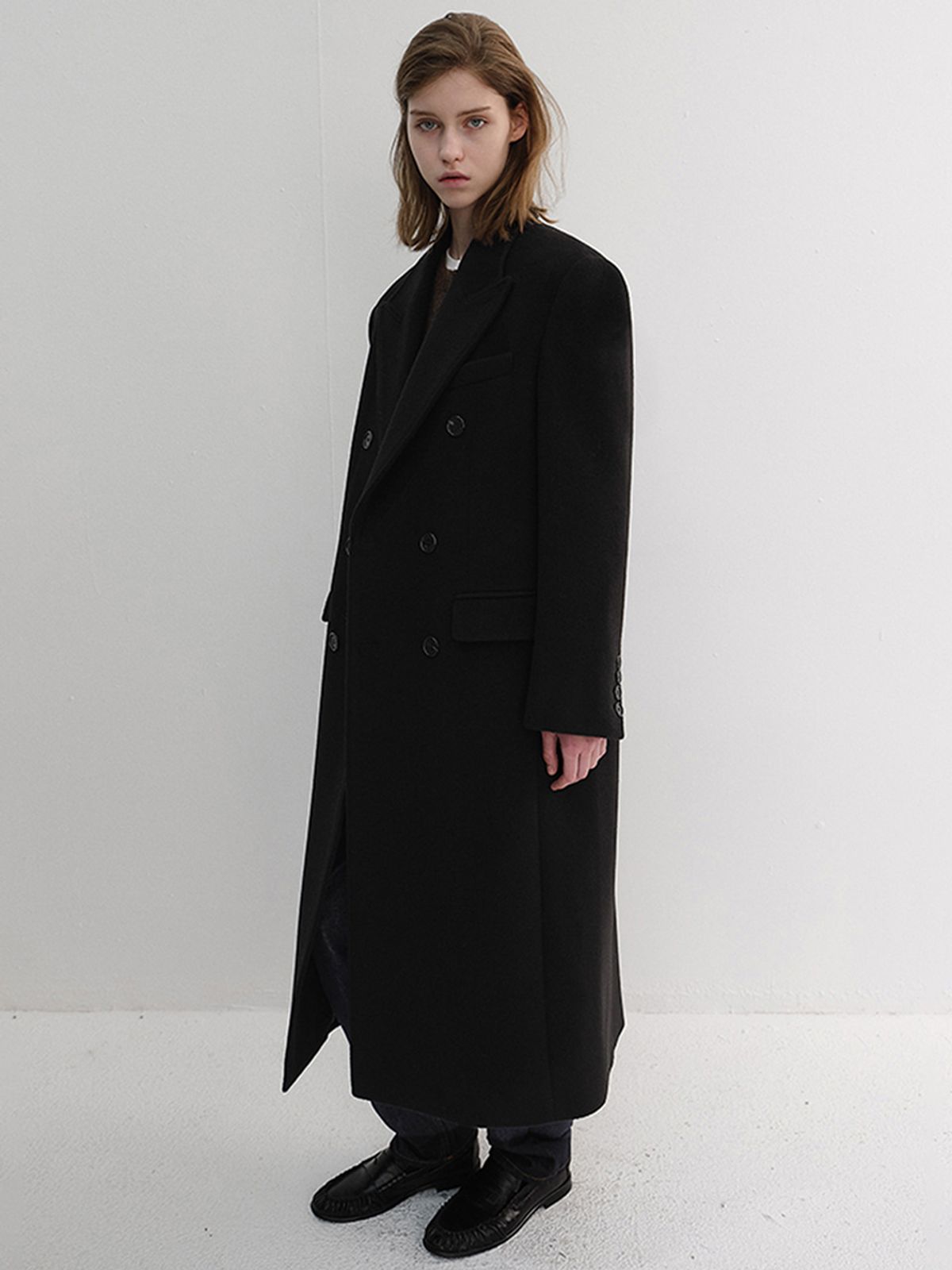 던스트(DUNST) UNISEX TAILORED DOUBLE-BREASTED CASHMERE COAT_UDCO6D125_BLACK