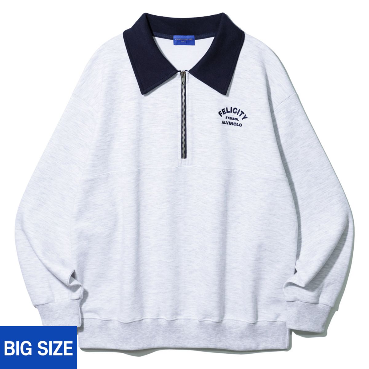 앨빈클로(ALVINCLO) [빅사이즈] 2XL~4XL FELICITY 반집업 배색 카라 맨투맨 BE57508 (4 COLOR)