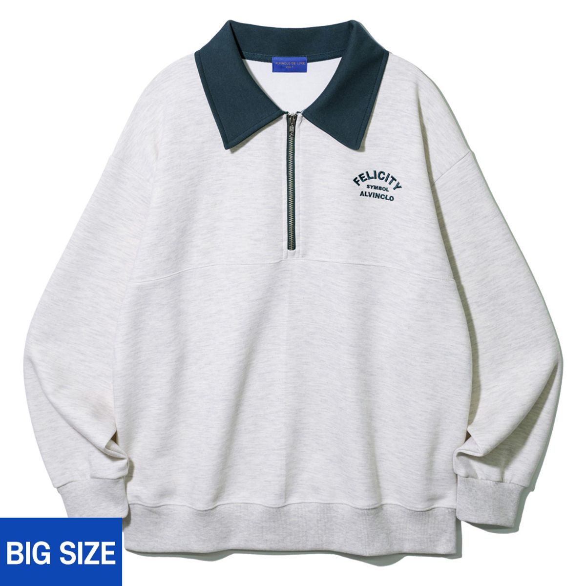 앨빈클로(ALVINCLO) [빅사이즈] 2XL~4XL FELICITY 반집업 배색 카라 맨투맨 BE57508 (4 COLOR)
