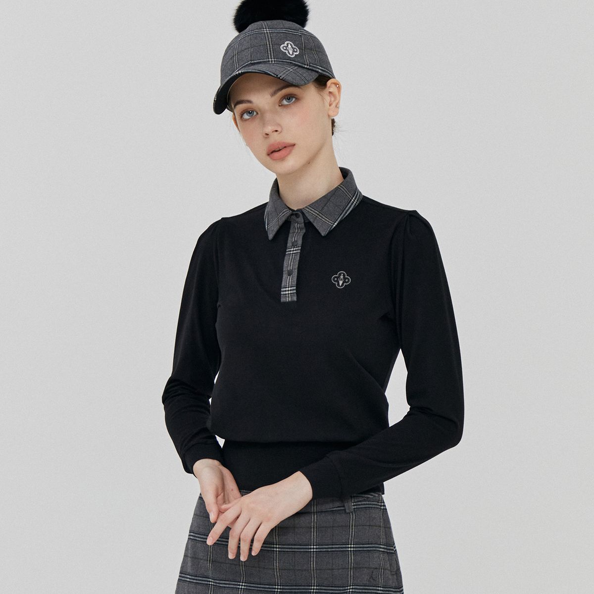 릭크(LIKK) 카라 체크 포인트 티셔츠(블랙)_L3D1-TS02C