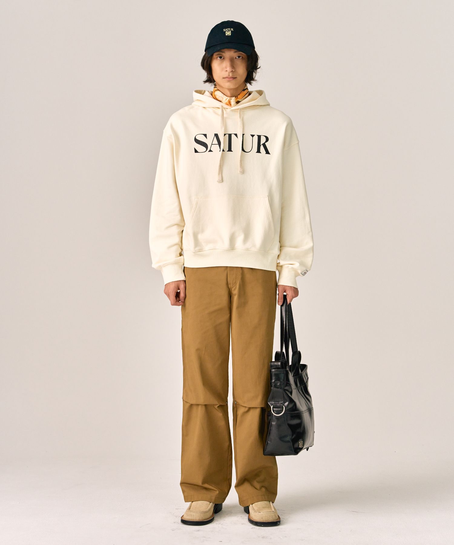 パーカー・フーディ SATUR Classic Letter Logo Hooded T-Shirt Melange Ivory MUSINSA公式 | SATUR Classic Letter Logo Hooded Sweatshirt
