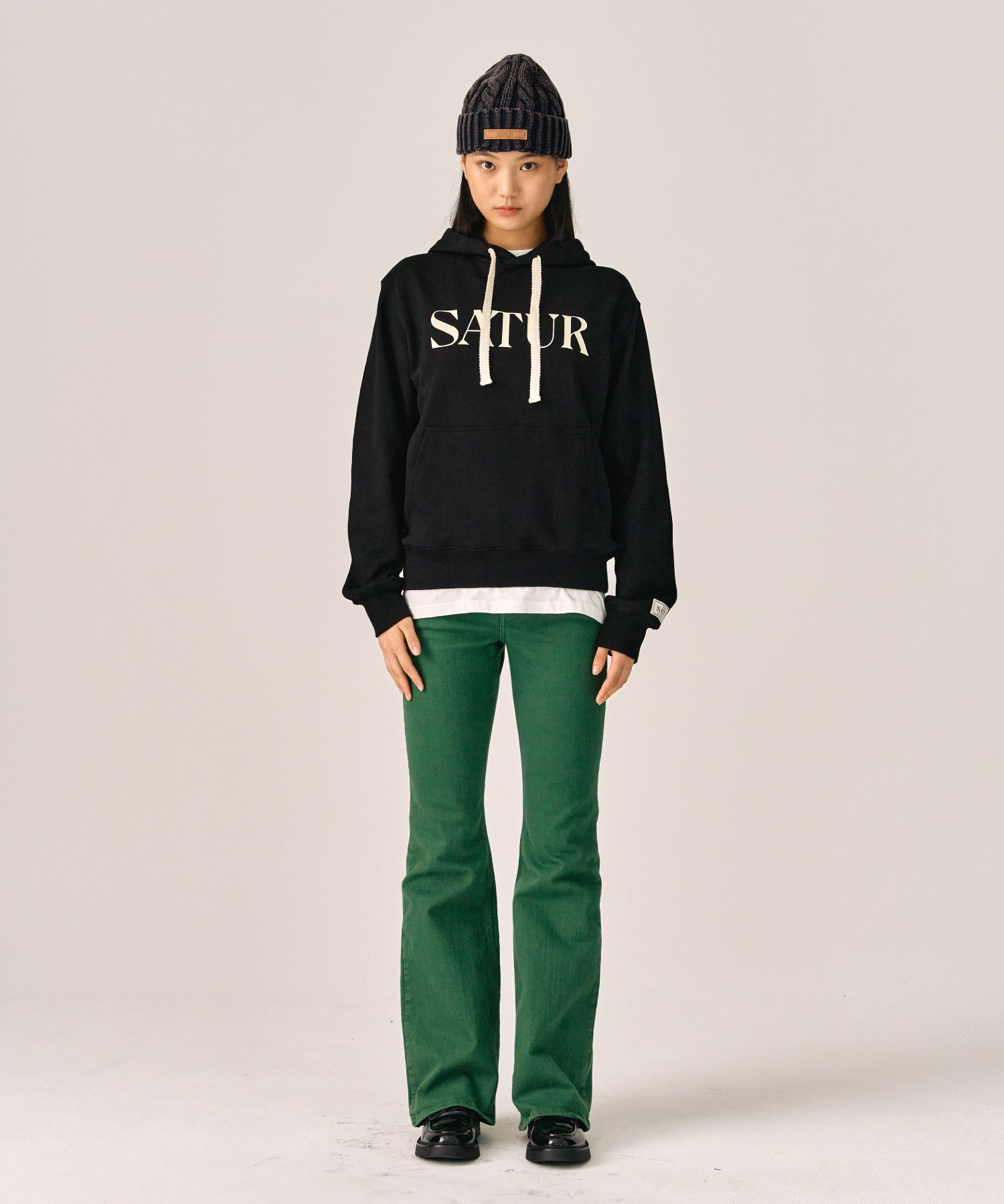 パーカー・フーディ SATUR Classic Letter Logo Hooded T-Shirt Melange Ivory MUSINSA | SATUR Classic Letter Logo Hooded Sweatshirt