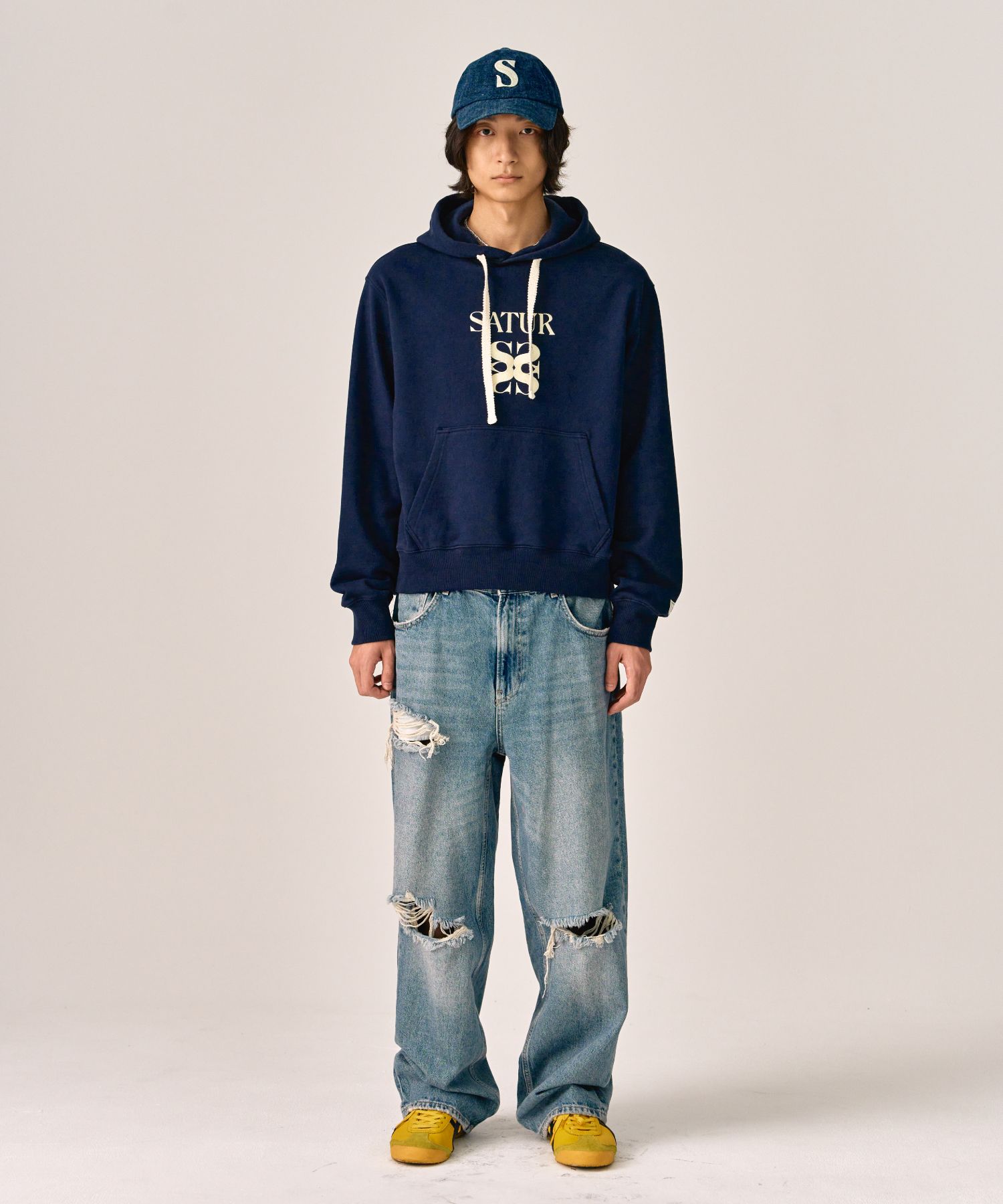 ★SATUR★ Classic Logo Sweatshirt Classic Navy SA243UTM05NV MUSINSA | SATUR Classic Logo Hooded Sweatshirt Classic Navy