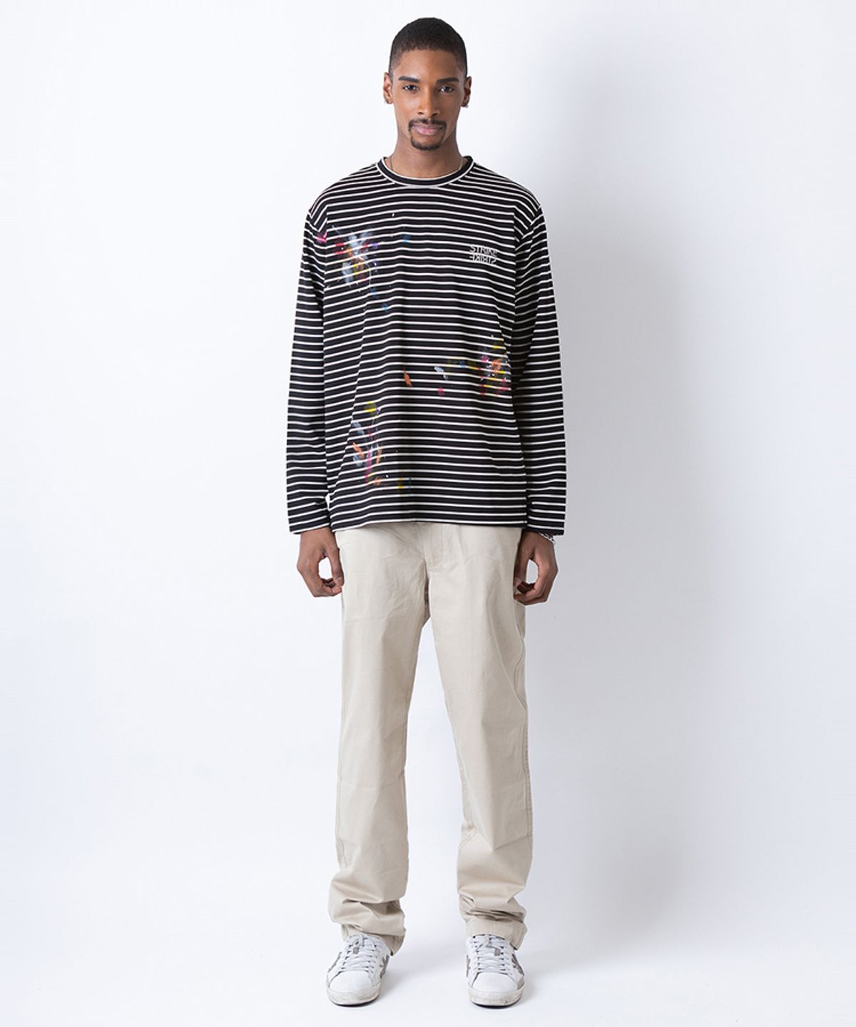 스트라이크(STRIKE) Artwork Stud Striped T-shirt (BLACK)