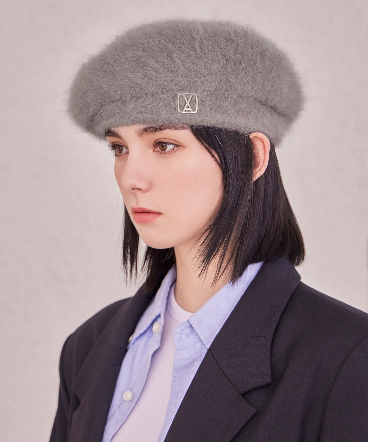바잘(VARZAR) VA 스퀘어 스터드 앙고라 베레모 모카