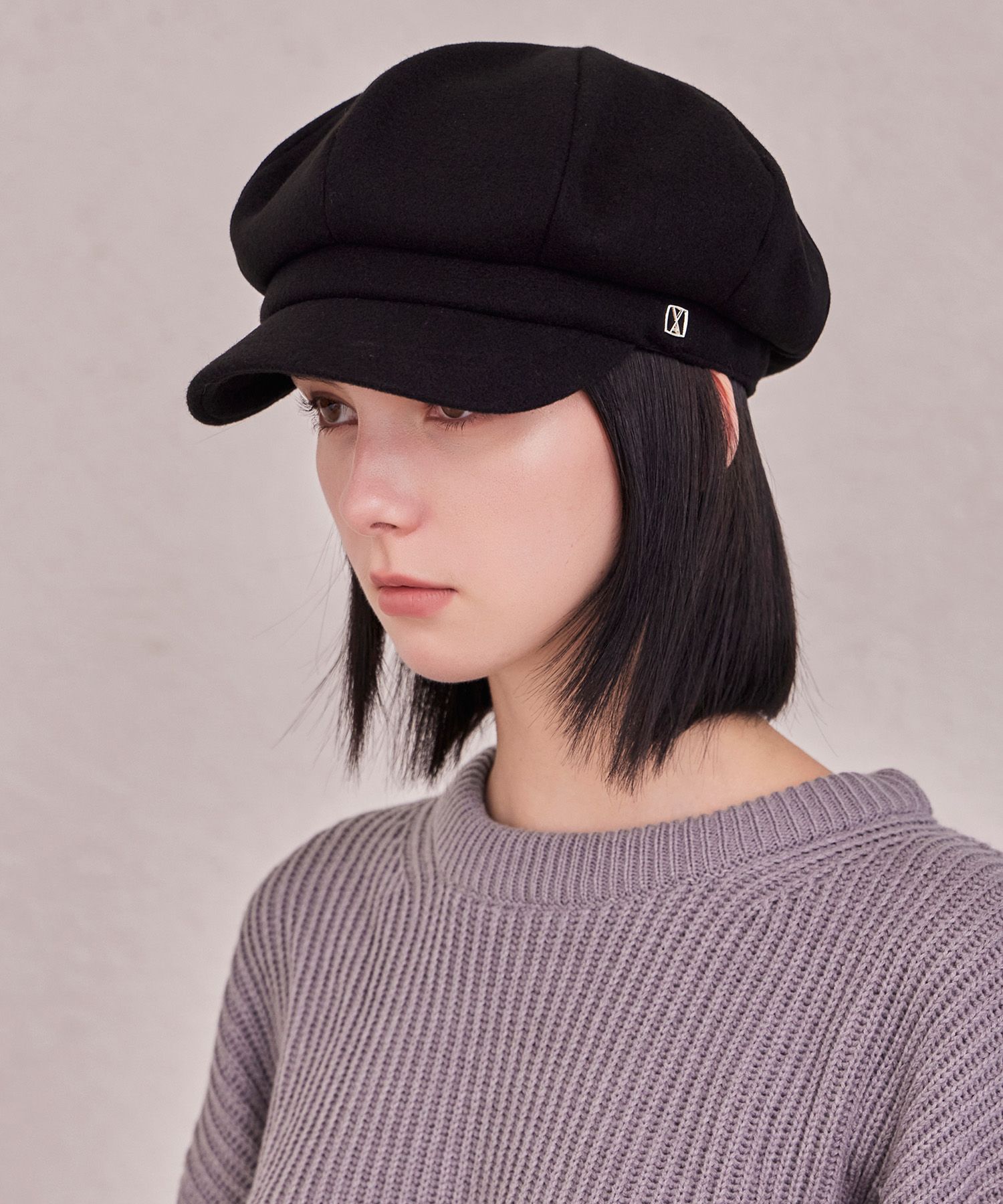 MUSINSA | VARZAR VA Square Studded Wool Newsboy Cap Black