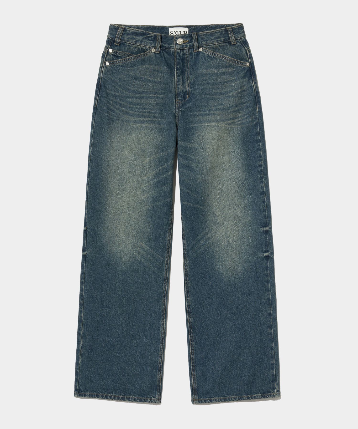 ★SATUR★ Rain Wide Straight Denim Pants Union Washed Blue MUSINSA | SATUR (W) Rain Mid-rise Straight Denim Pants Union