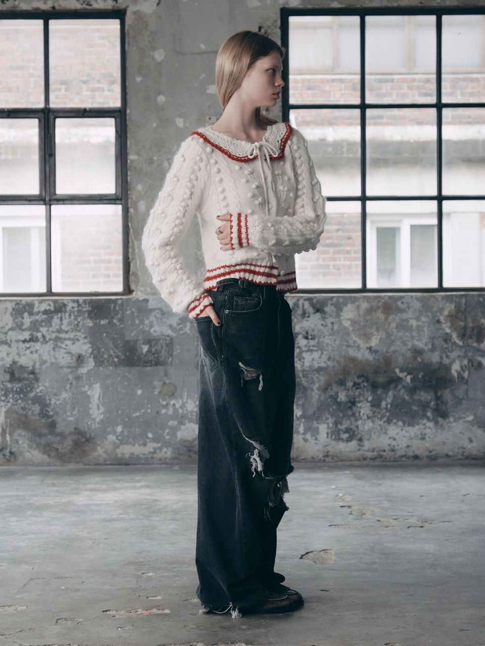MUSINSA | ASIF CALIE DESTROYED WASHING DENIM PANTS BLACK