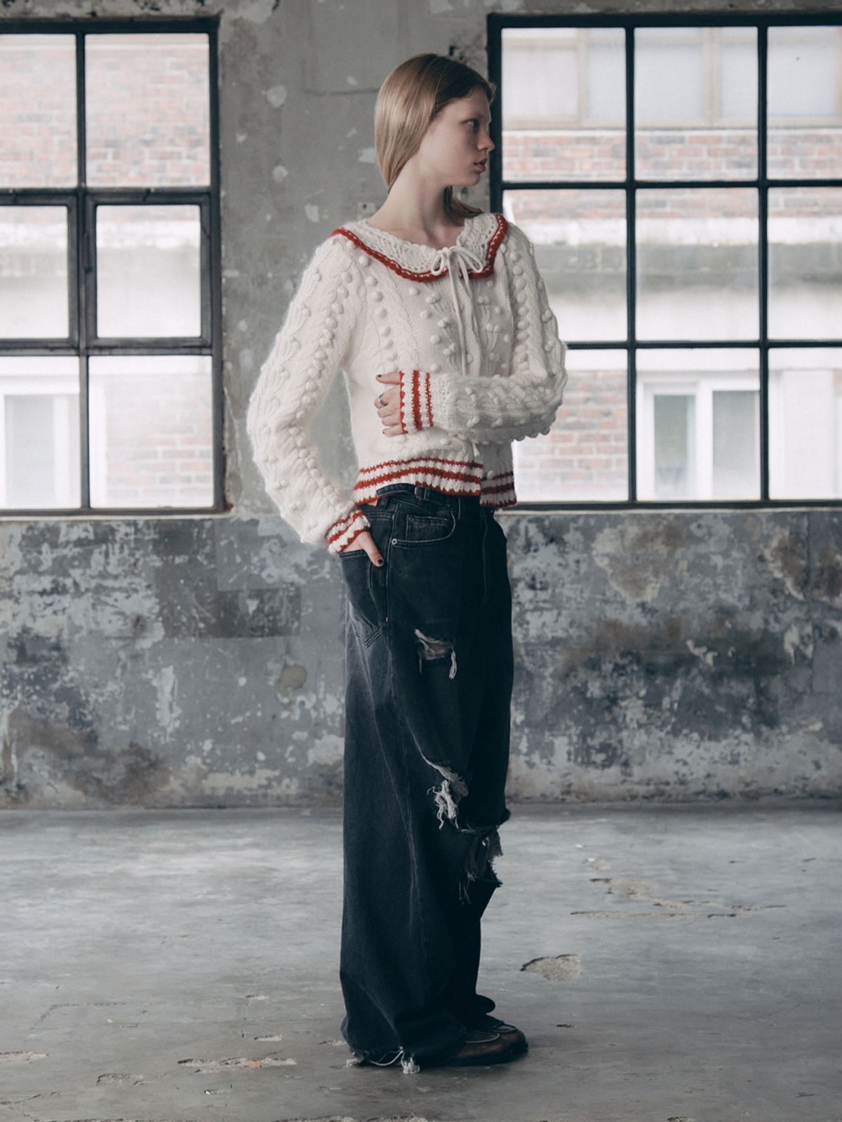 에즈이프 캘리(ASIF CALIE) DESTROYED WASHING DENIM PANTS BLACK