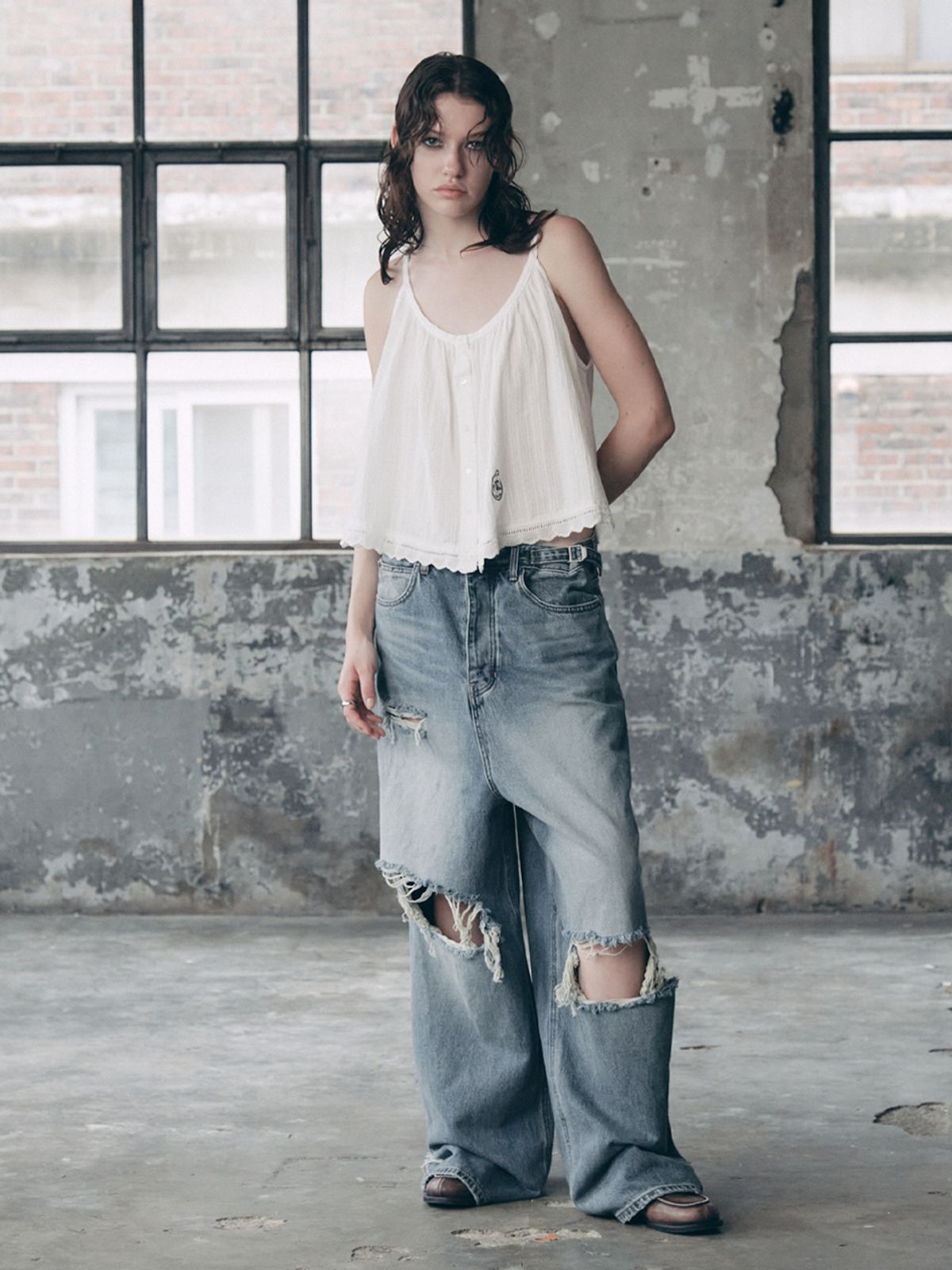 에즈이프 캘리(ASIF CALIE) DESTROYED WASHING DENIM PANTS BLUE