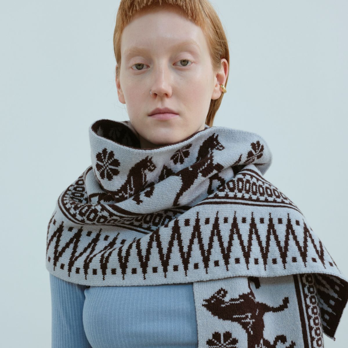 문스워드(MOONSWARD) BLUE & BROWN CLASSIC PATTERN MUFFLER