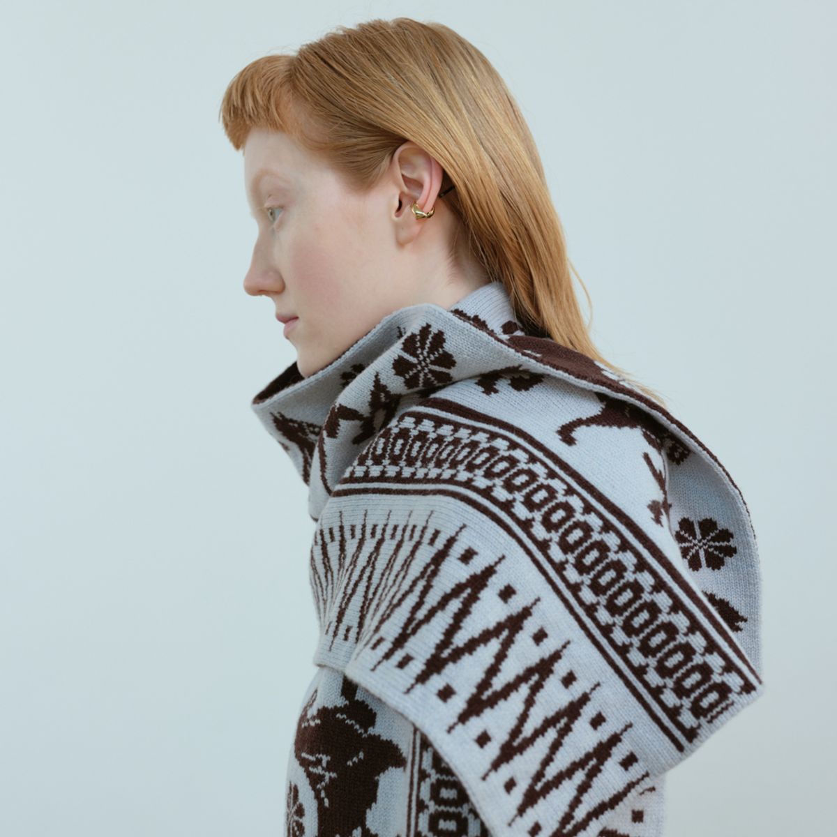 문스워드(MOONSWARD) BLUE & BROWN CLASSIC PATTERN MUFFLER