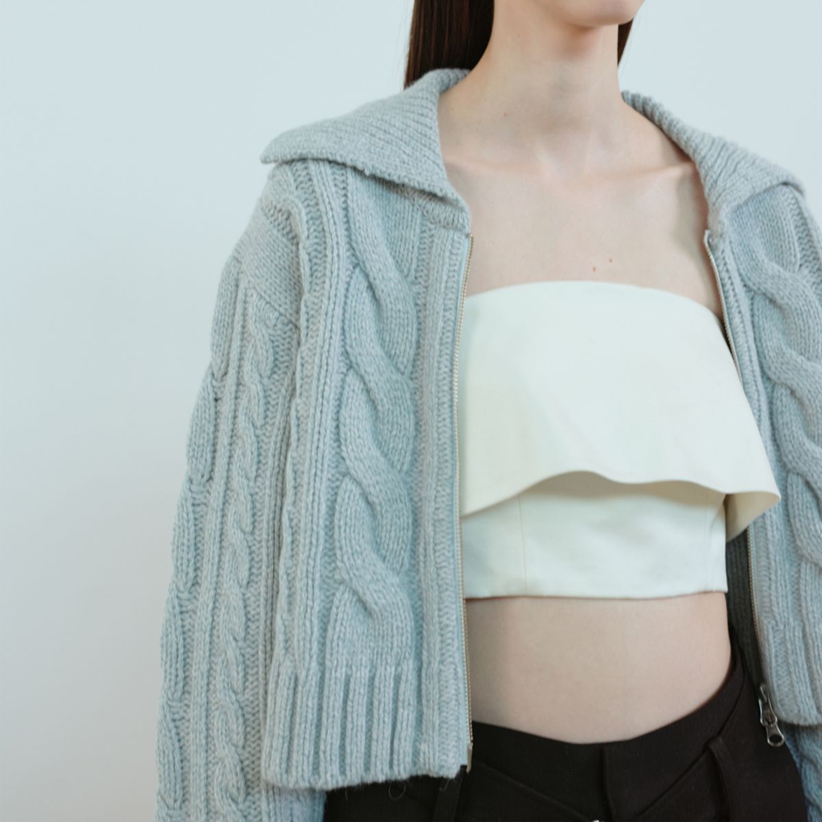 문스워드(MOONSWARD) SKY CABLE ZIP-UP CARDIGAN