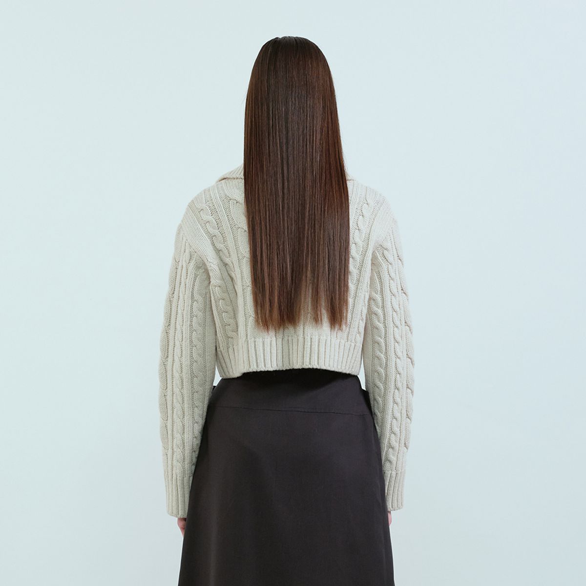 문스워드(MOONSWARD) BEIGE CABLE ZIP-UP CARDIGAN