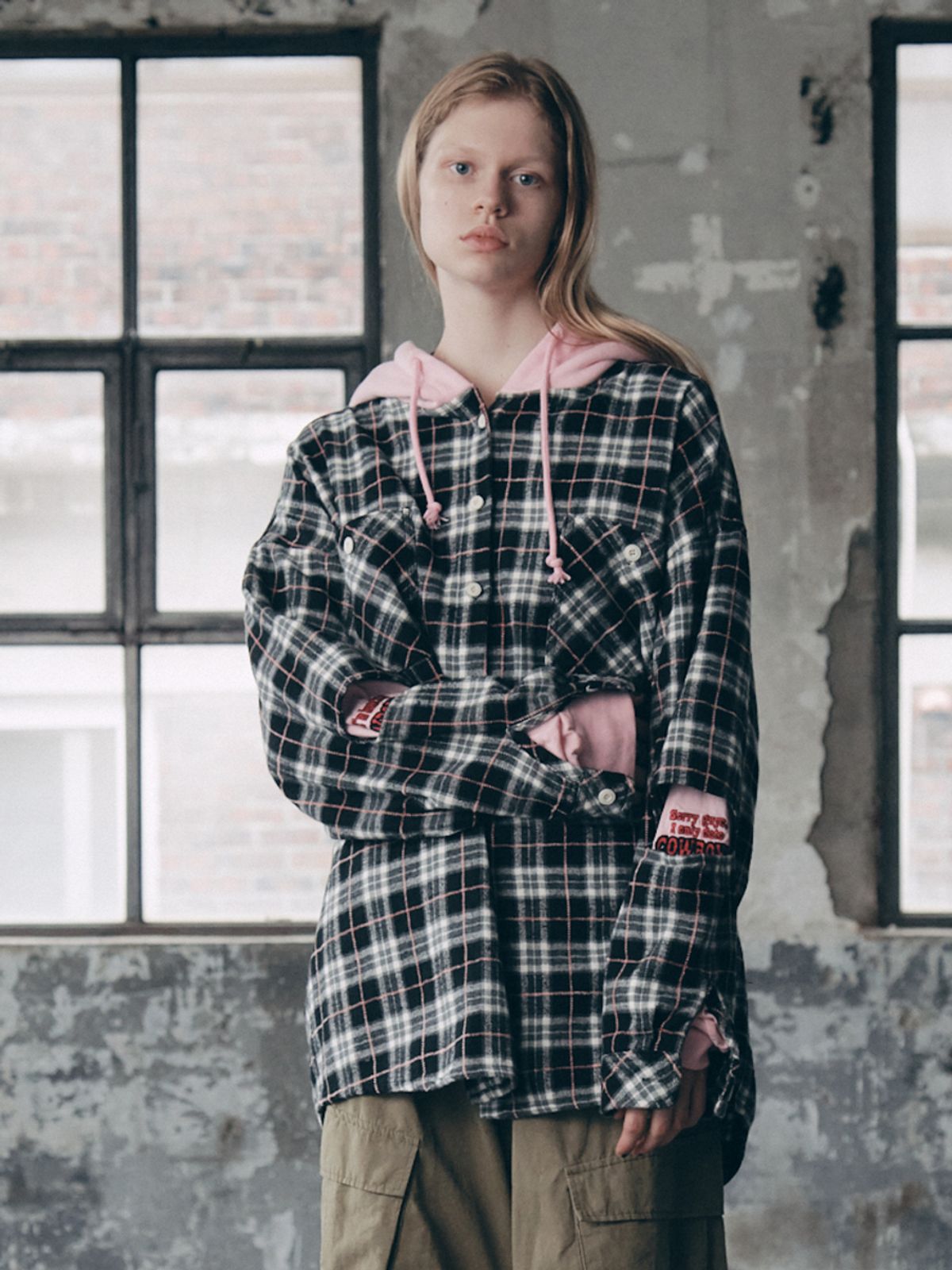 에즈이프 캘리(ASIF CALIE) HOODIE LAYER CHECK SHIRT BLACK
