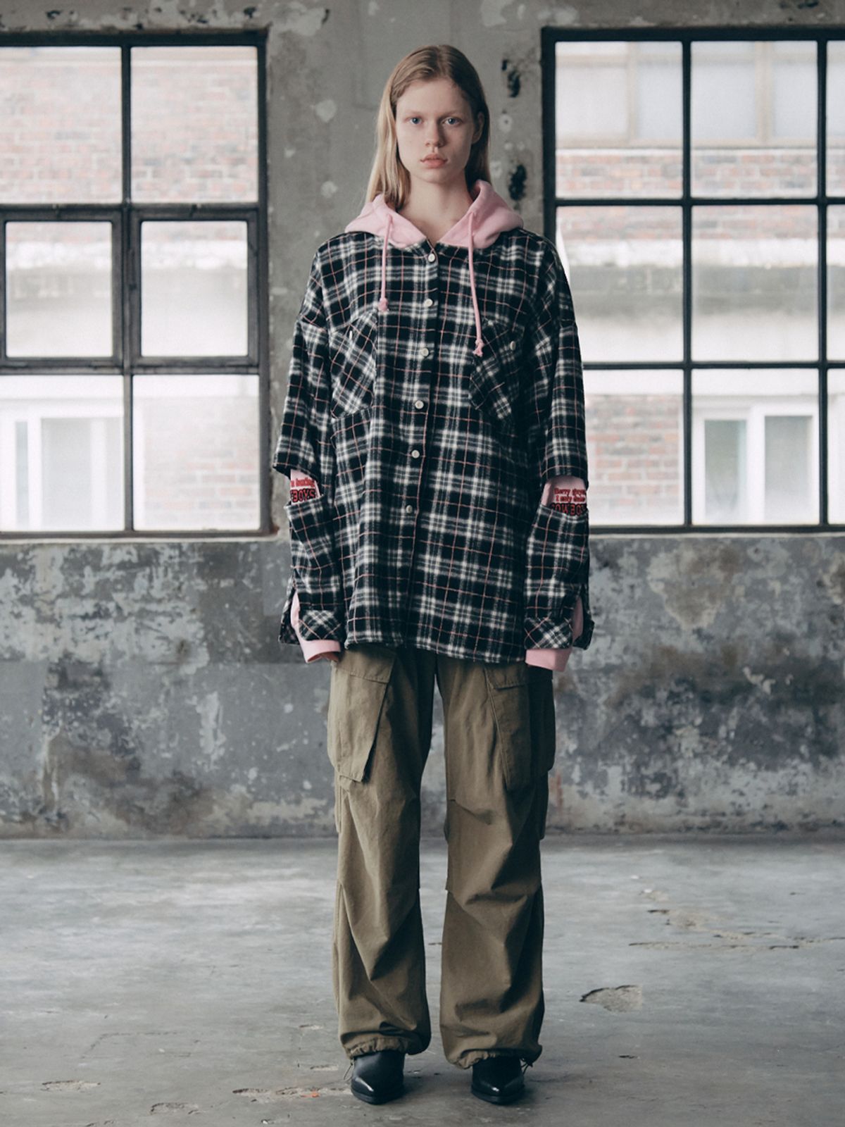 에즈이프 캘리(ASIF CALIE) HOODIE LAYER CHECK SHIRT BLACK
