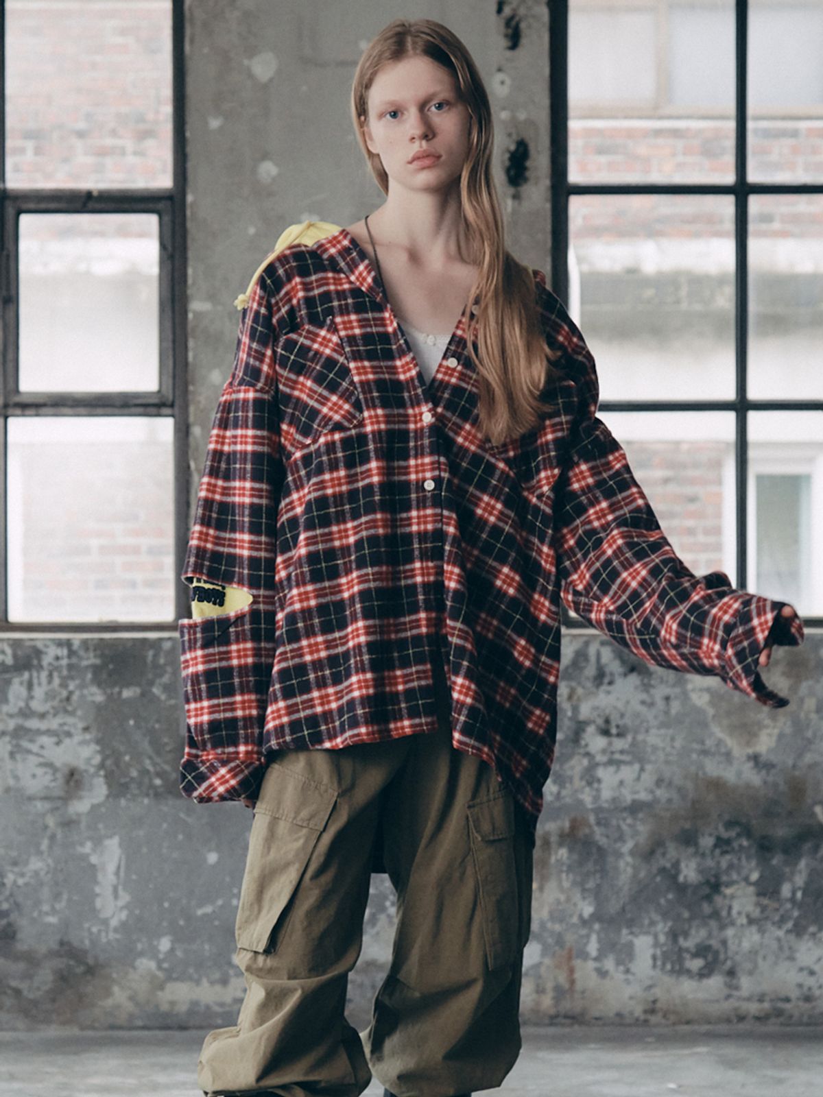 에즈이프 캘리(ASIF CALIE) HOODIE LAYER CHECK SHIRT PURPLE