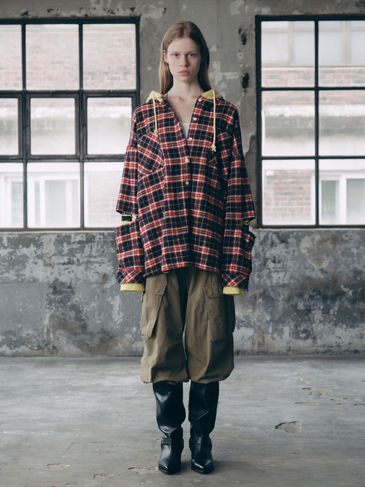 에즈이프 캘리(ASIF CALIE) HOODIE LAYER CHECK SHIRT PURPLE