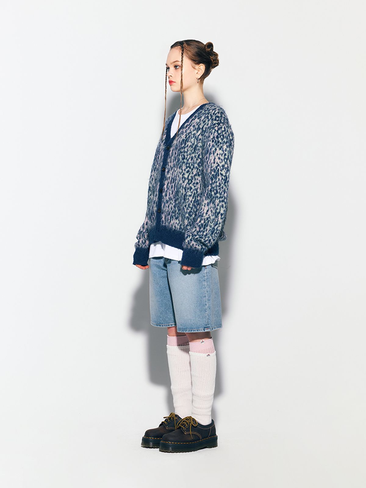 에즈이프 캘리(ASIF CALIE) LEOPARD KNIT CARDIGAN NAVY
