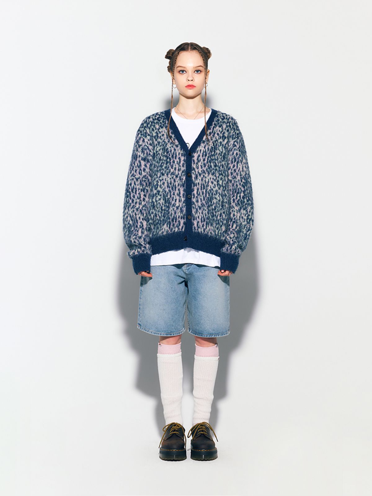 에즈이프 캘리(ASIF CALIE) LEOPARD KNIT CARDIGAN NAVY