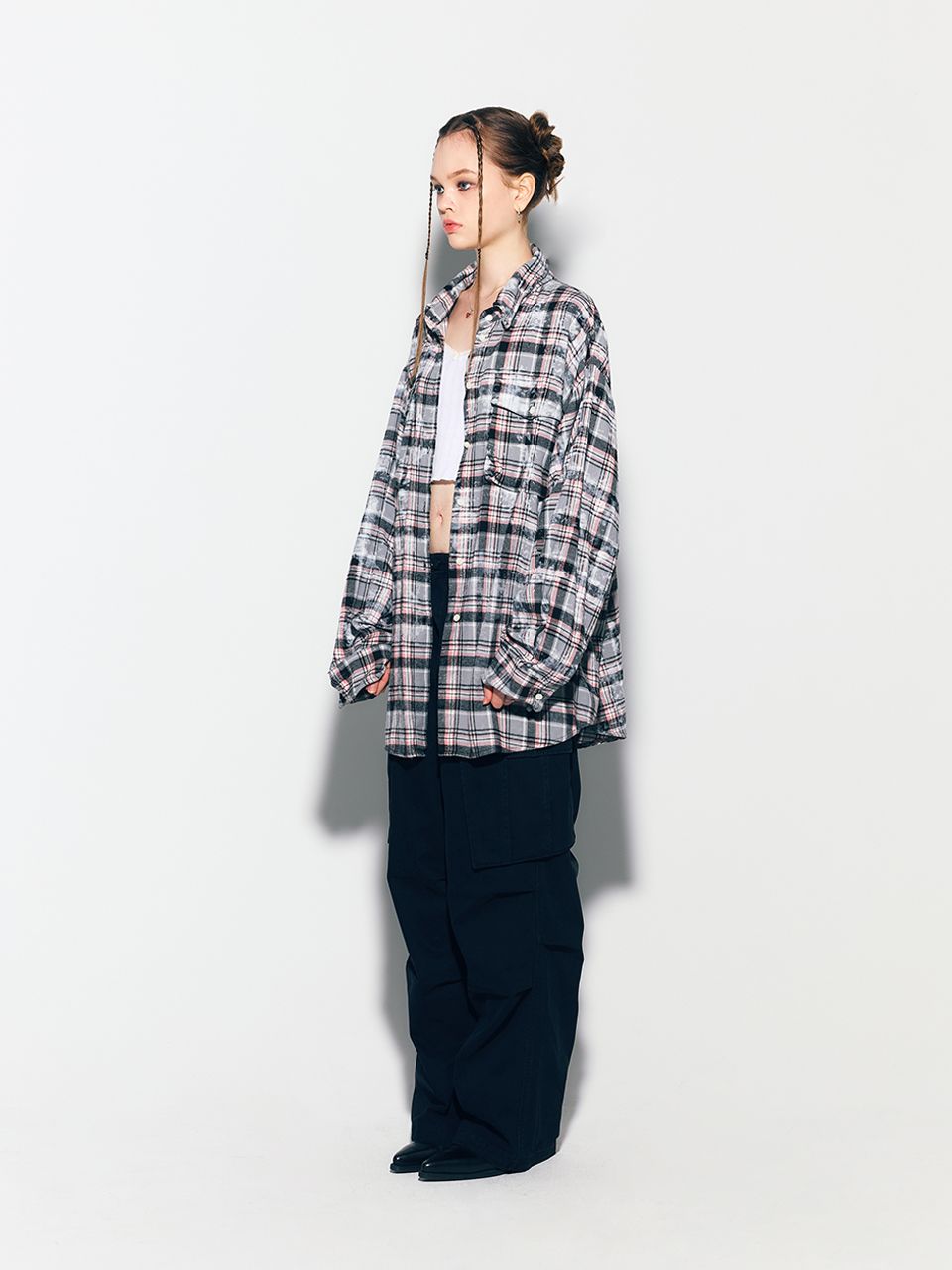 MUSINSA公式 | ASIF CALIE DIRTYWASHING OVERFIT CHECK SHIRT BLACK