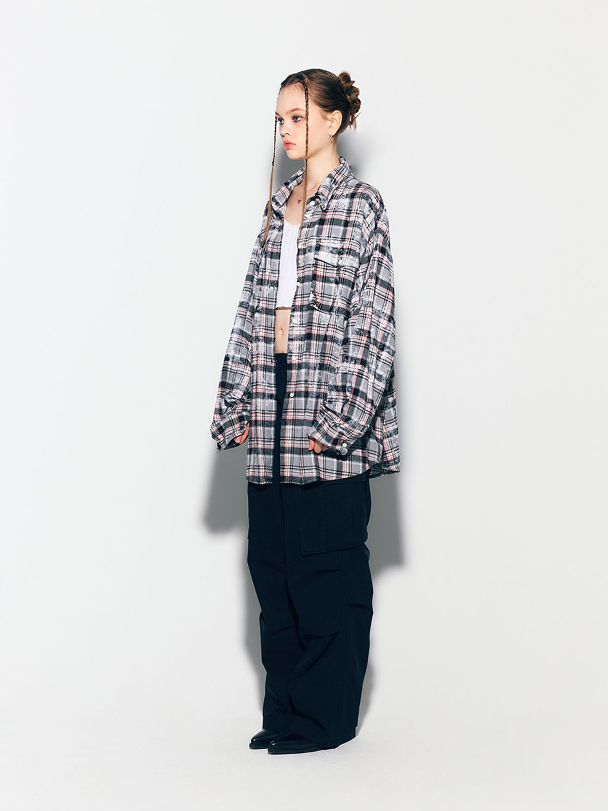 에즈이프 캘리(ASIF CALIE) DIRTYWASHING OVERFIT CHECK SHIRT BLACK