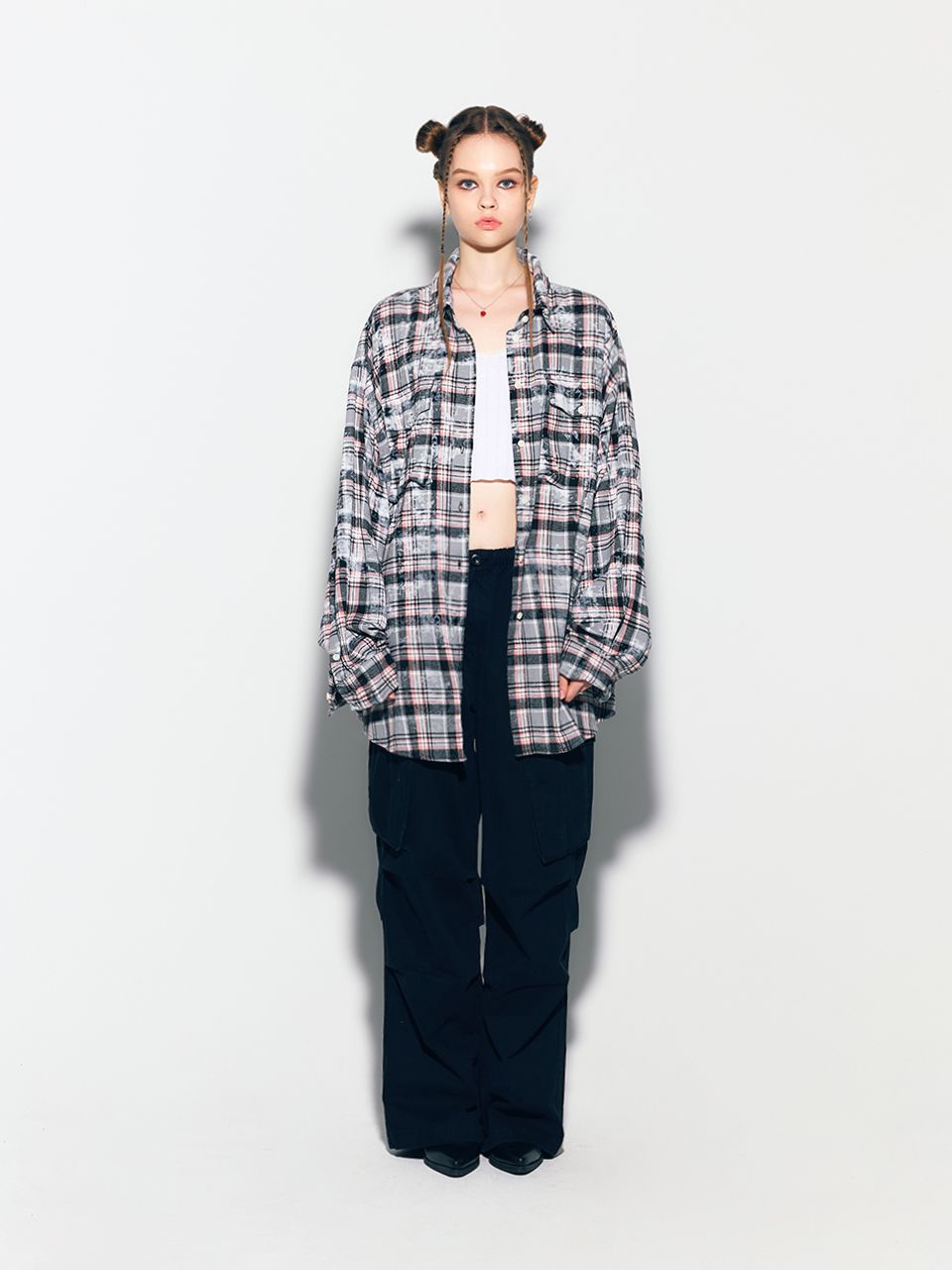 ASIF CALIE チェックシャツ MUSINSA公式 | ASIF CALIE DIRTYWASHING OVERFIT CHECK SHIRT BLACK