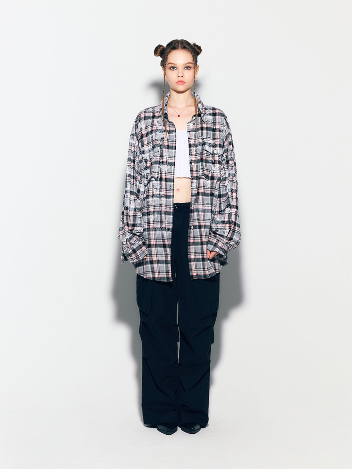 에즈이프 캘리(ASIF CALIE) DIRTYWASHING OVERFIT CHECK SHIRT BLACK