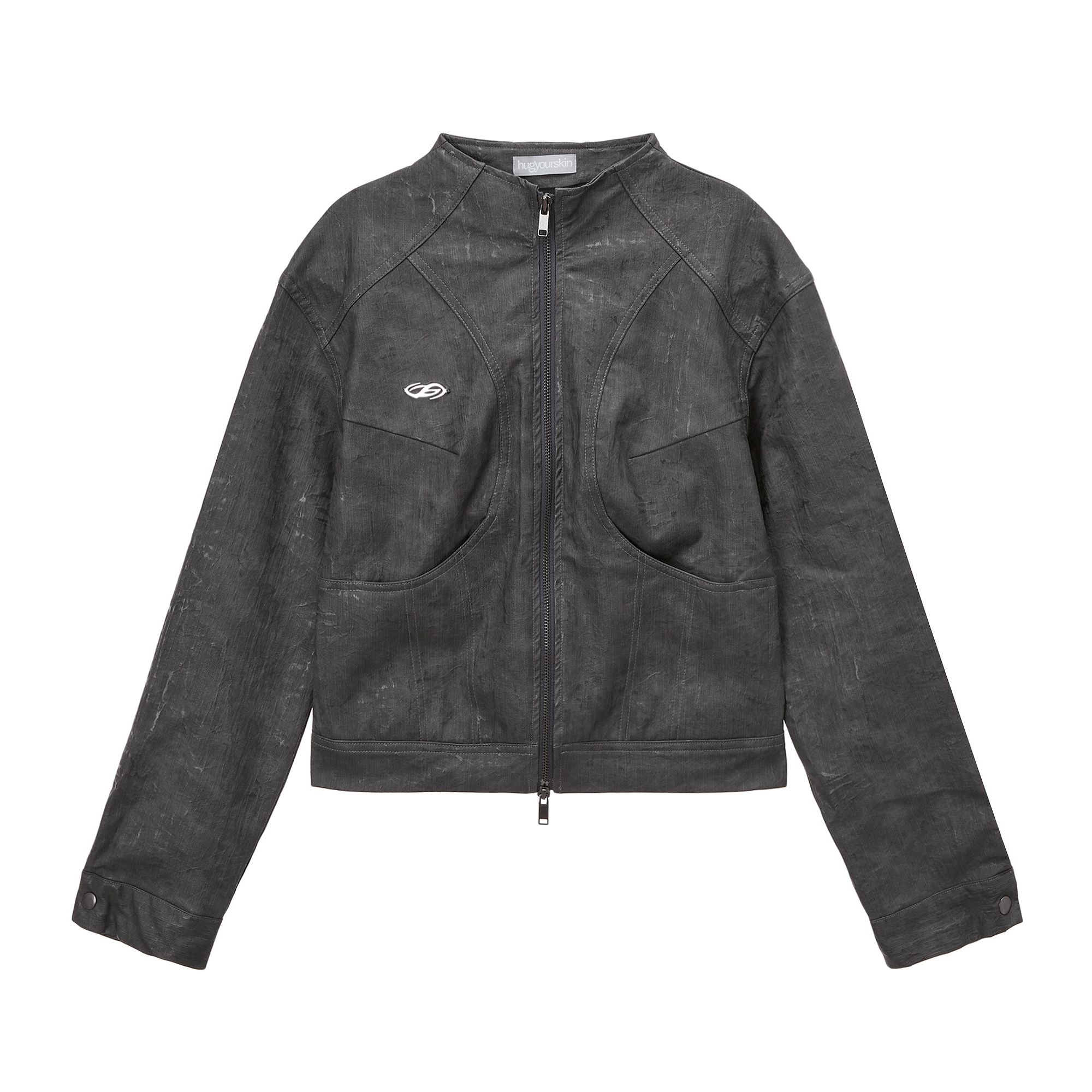 MUSINSA | HUG YOUR SKIN Denim Textured Leather Jacket (Gray)