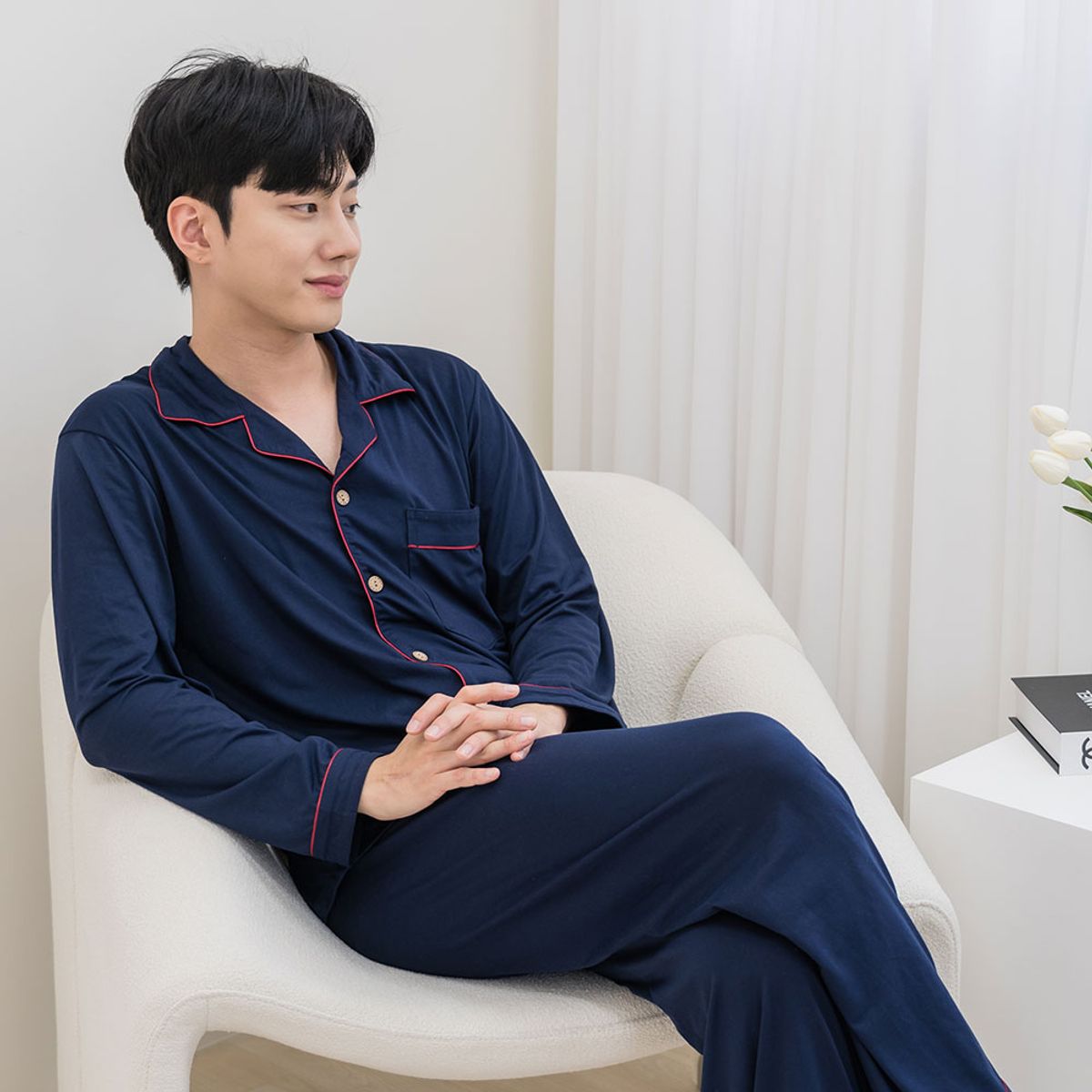 에이원(AONE) [SET] 커플 기모 단색 카라 상하 잠옷