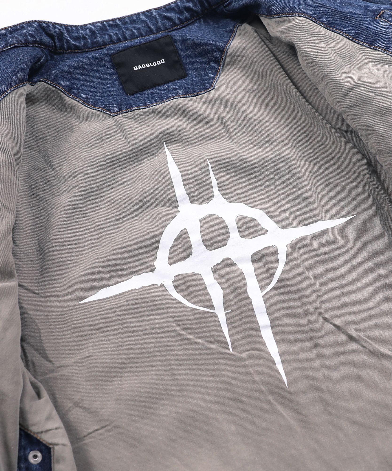 【BADBLOOD】ダンカンレザーレーサージャケット - ブラック MUSINSA公式 | BADBLOOD Duncan Denim Racer Jacket - Blue/Black