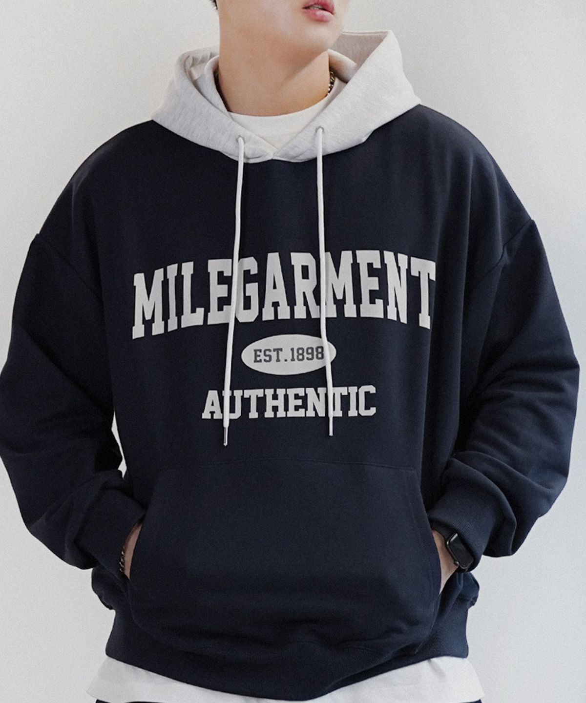 더마일(THEMILE) MILE GARMENTS MIX SWEAT HOODIE [NAVY]