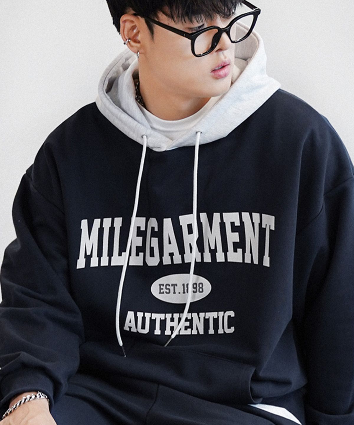 더마일(THEMILE) MILE GARMENTS MIX SWEAT HOODIE [NAVY]