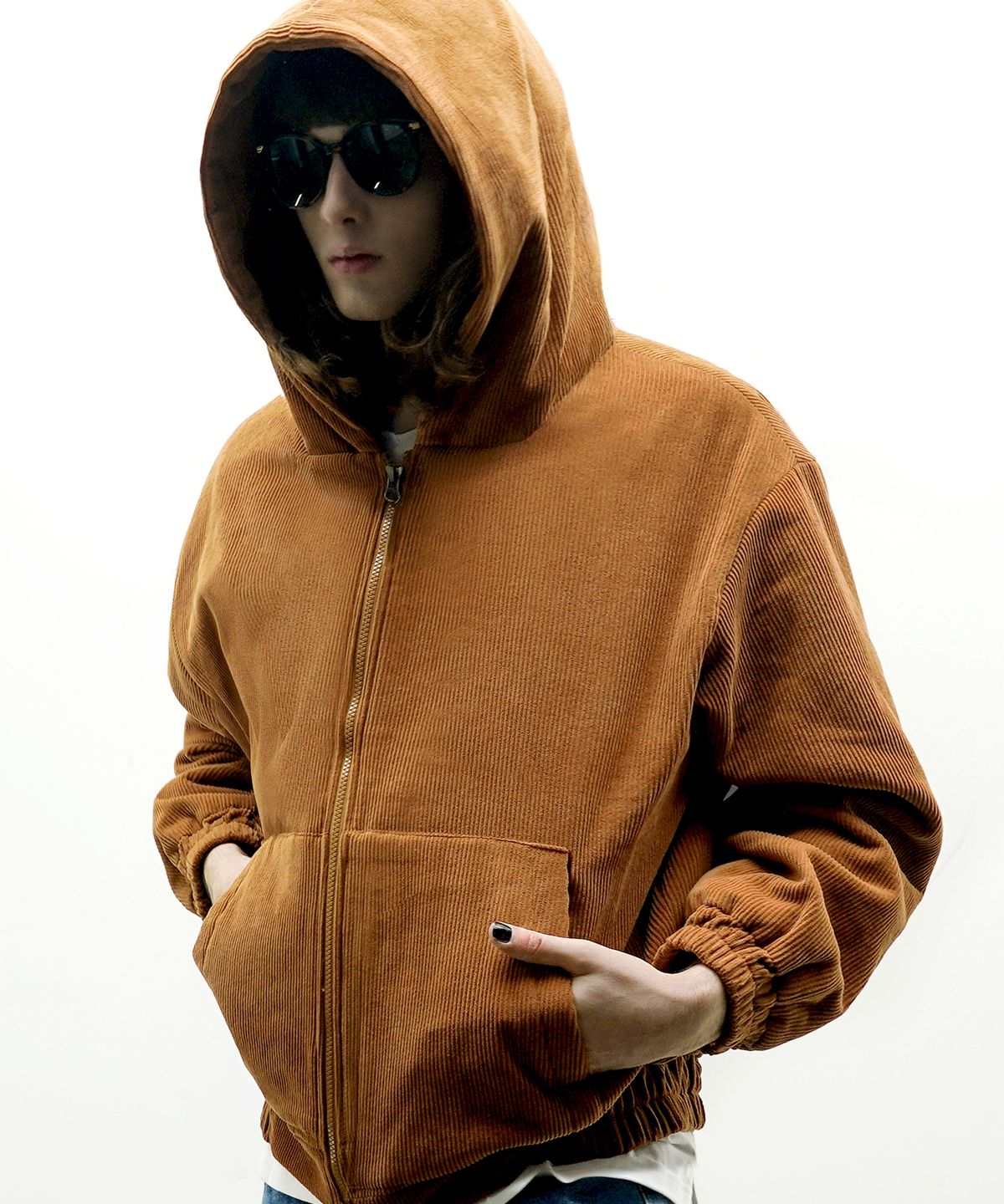 언티지(UNTAGE) 코튼 코듀로이 오버사이즈 집업 후드[Brown(UNISEX)]_UTO-FH92