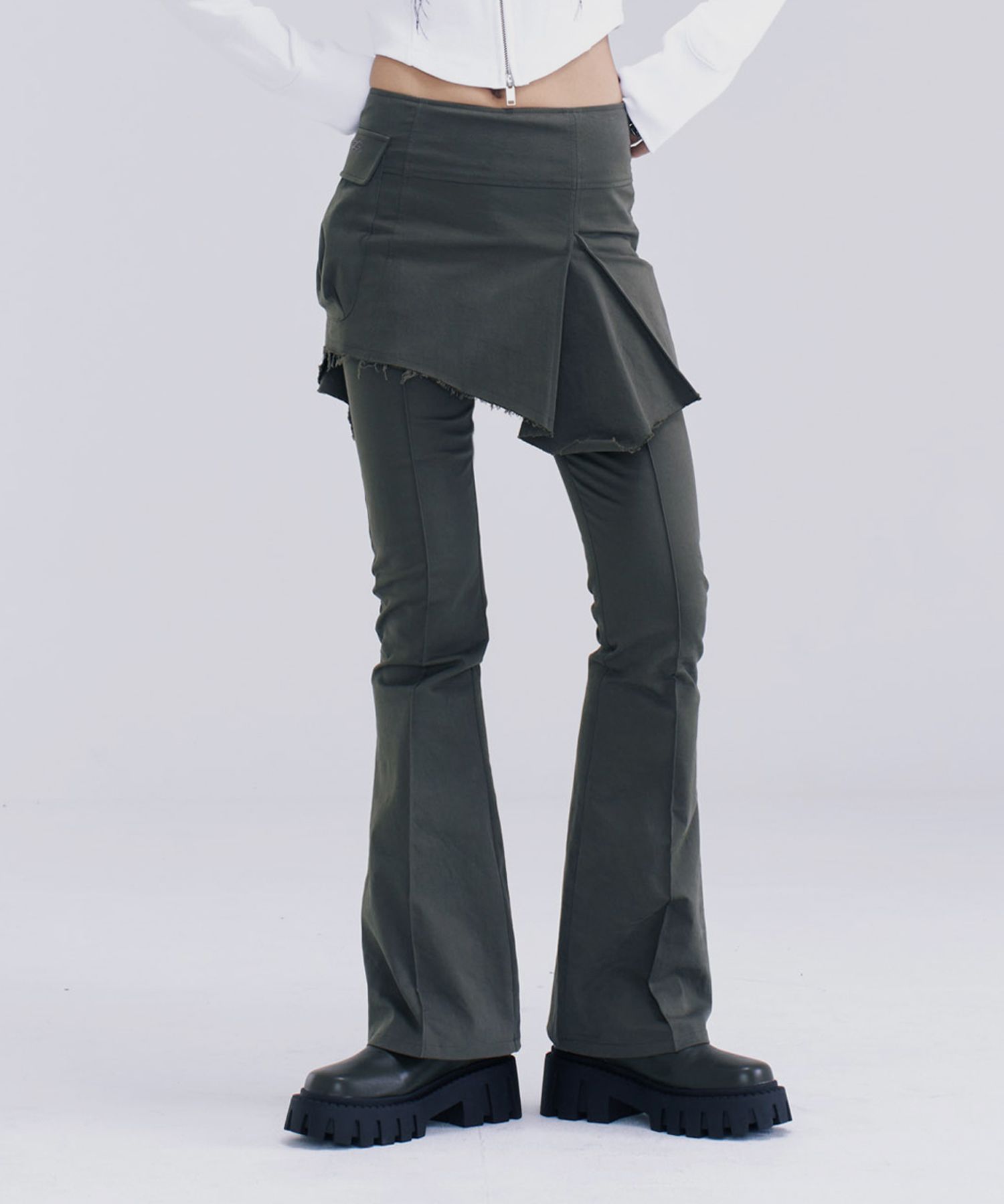 【hug your skin】25ss Skirt layered pants MUSINSA | HUG YOUR SKIN Skirt Layered Pants (Gray)