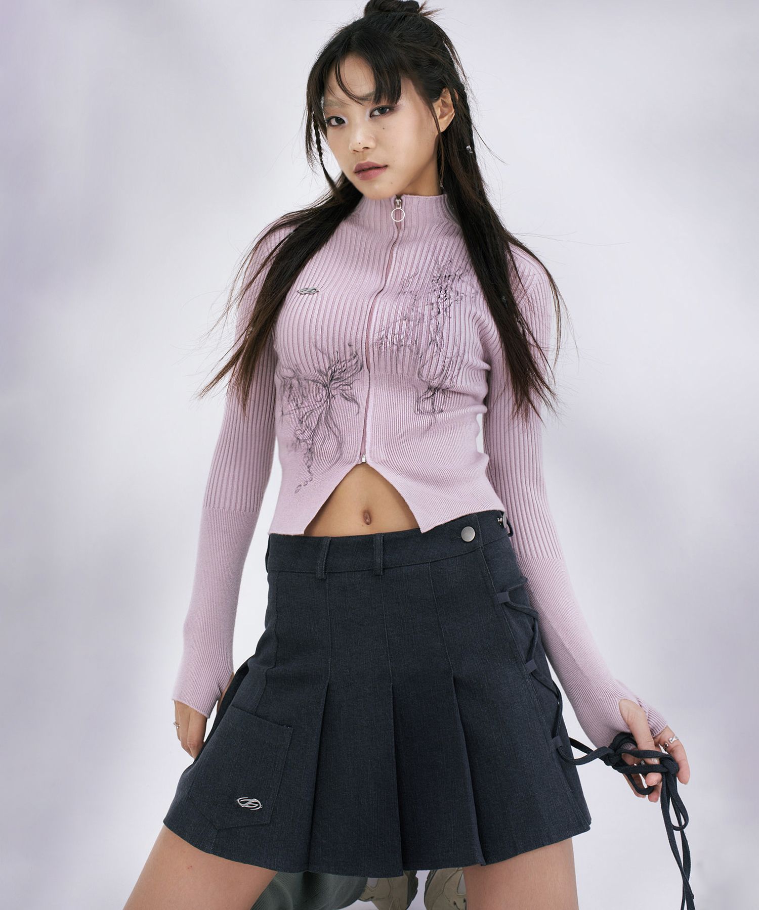 ◆HUG YOUR SKIN Flap Knit Zip-Up◆ MUSINSA | HUG YOUR SKIN Printed knit zip-up (pink)
