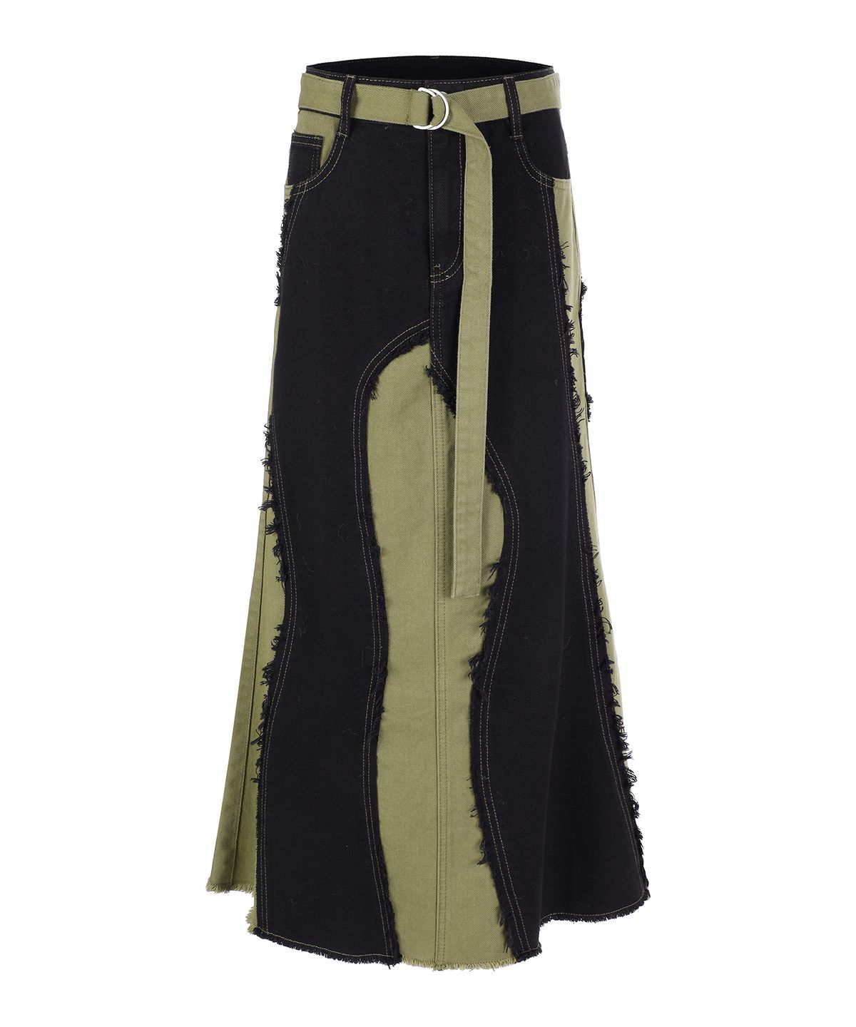 라라폭스(LALAFOX) COLOR BLOCK DAMAGE SKIRT KHAKI BP4DS001