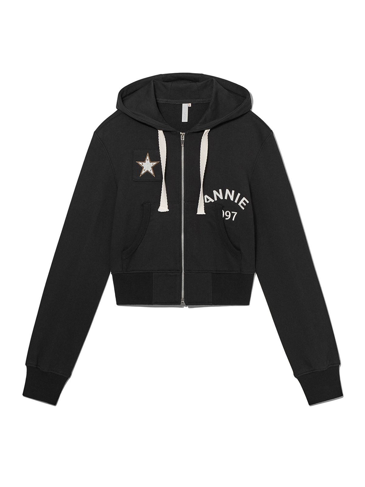 기준(KIJUN) Star Crop Zip-up Hoodie Black