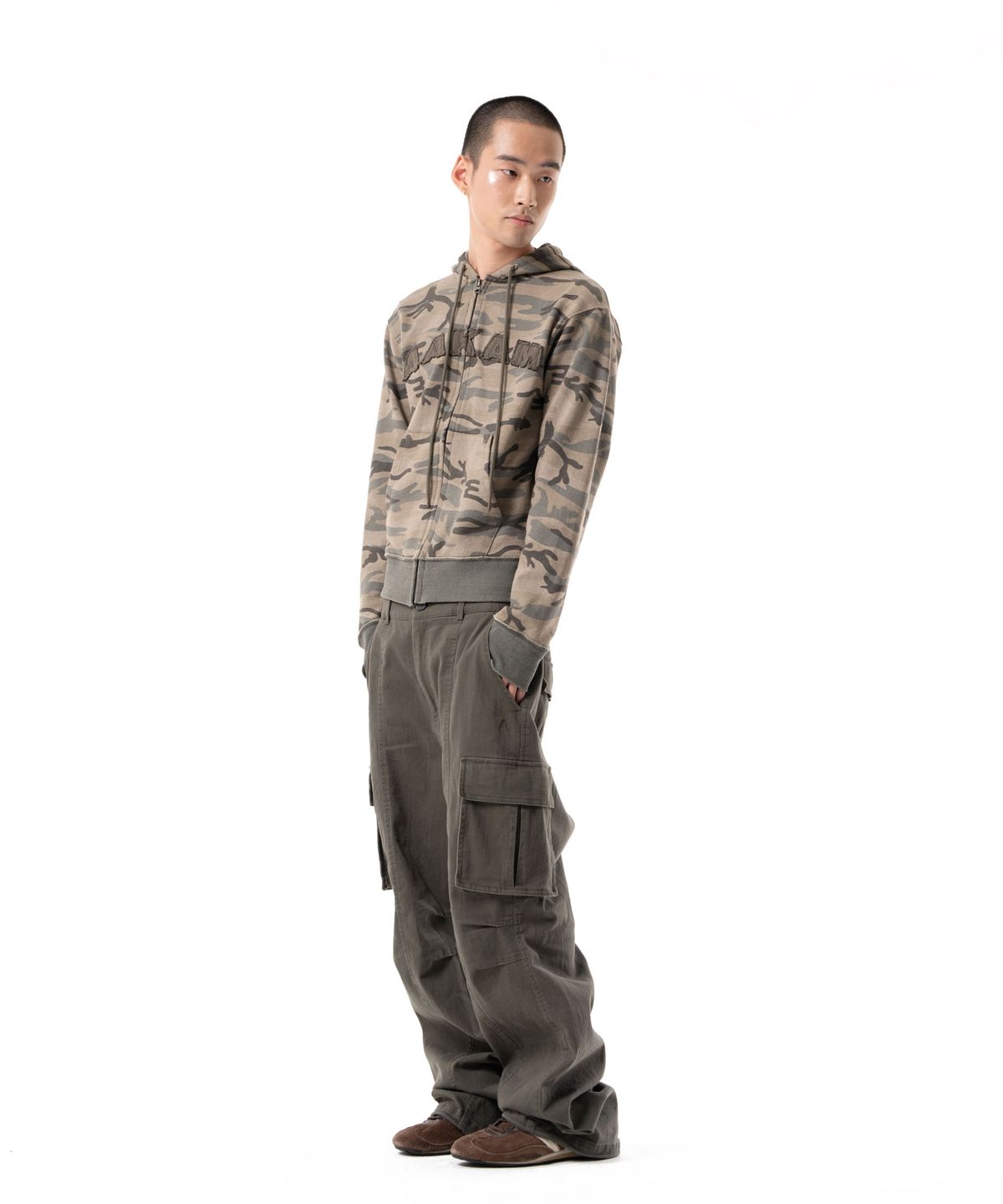 아캄(AAKAM) Washed Semi Wide Cargo Pants (Khaki)