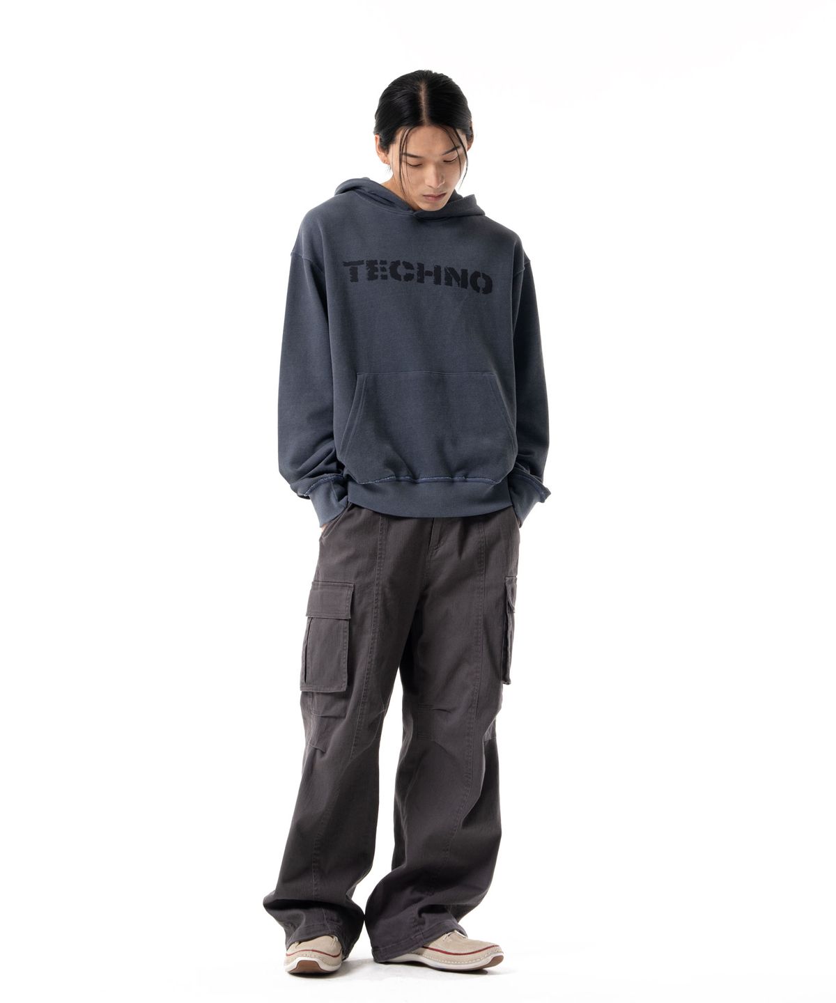 아캄(AAKAM) Washed Semi Wide Cargo Pants (Gray)