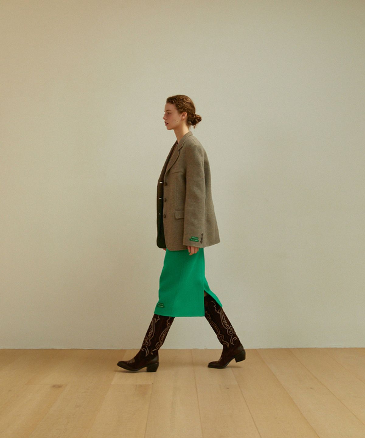 그린버터(GREENBUTTER) [handmade] Wool Pencil Pocket Skirt (Green)