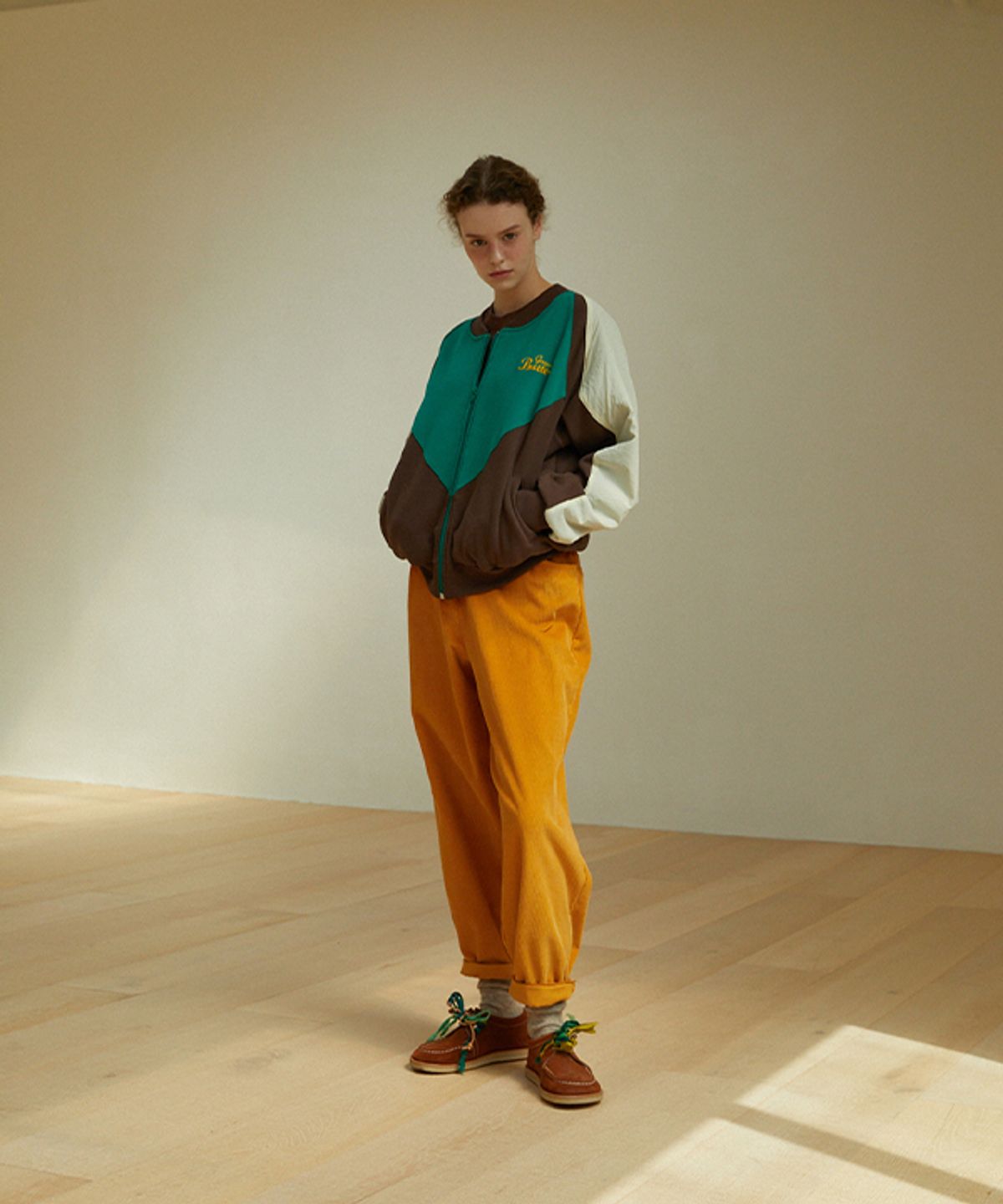 그린버터(GREENBUTTER) Wind Breaker Warm Sweat Zip-up (Brown/Butter)