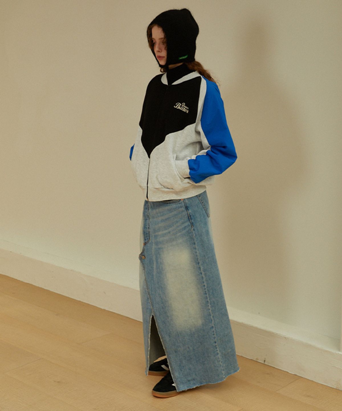 그린버터(GREENBUTTER) Wind Breaker Warm Sweat Zip-up (Melange/Blue)