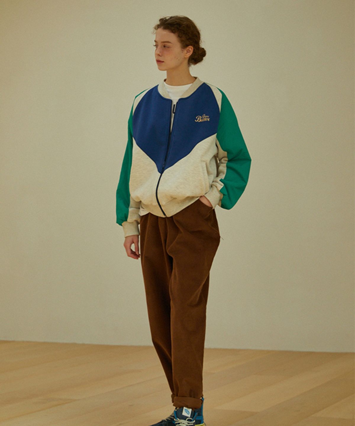 그린버터(GREENBUTTER) Wind Breaker Warm Sweat Zip-up (Oatmeal/Green)