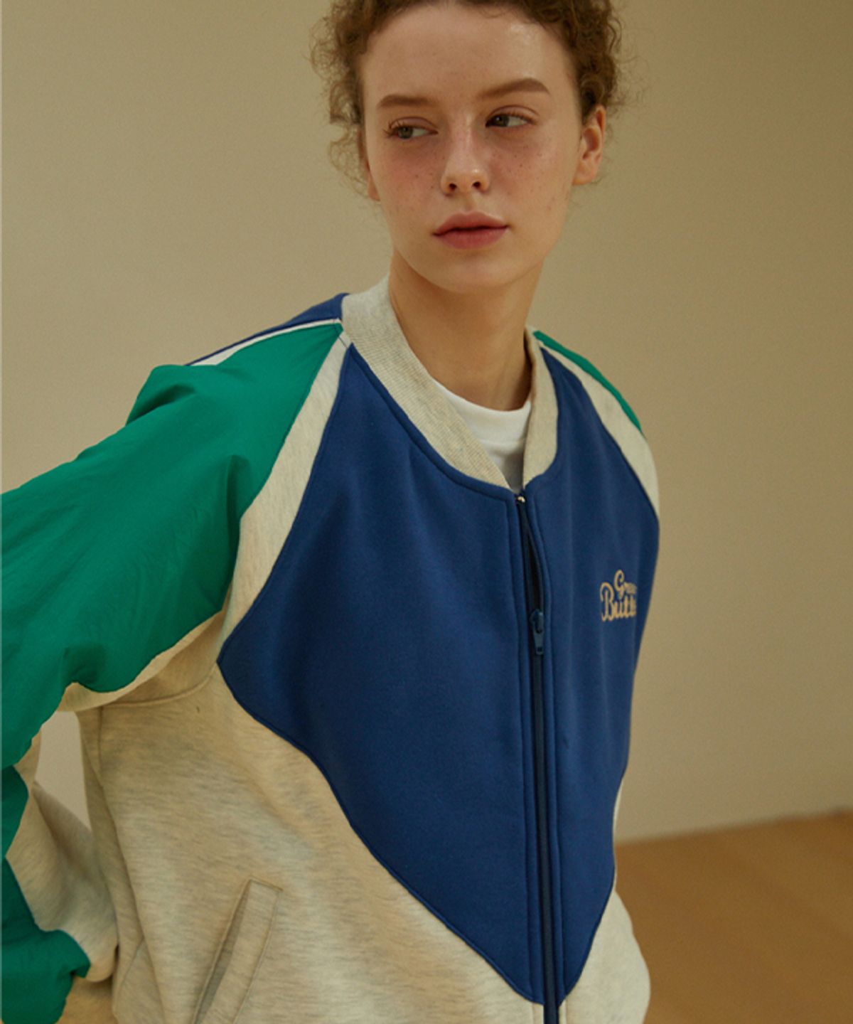 그린버터(GREENBUTTER) Wind Breaker Warm Sweat Zip-up (Oatmeal/Green)