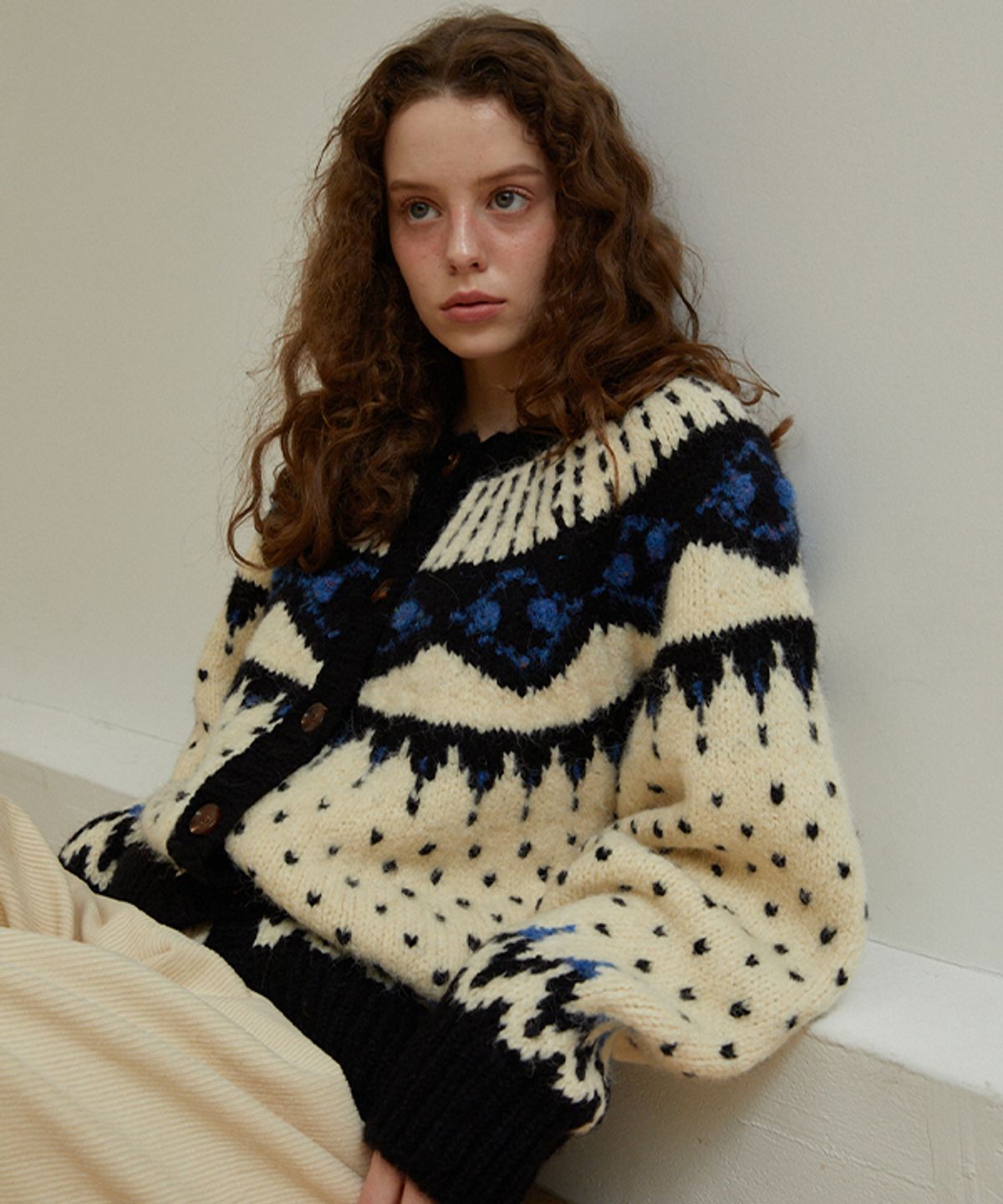 그린버터(GREENBUTTER) Heidi Alpaca Nordic Cardigan (Ivory)