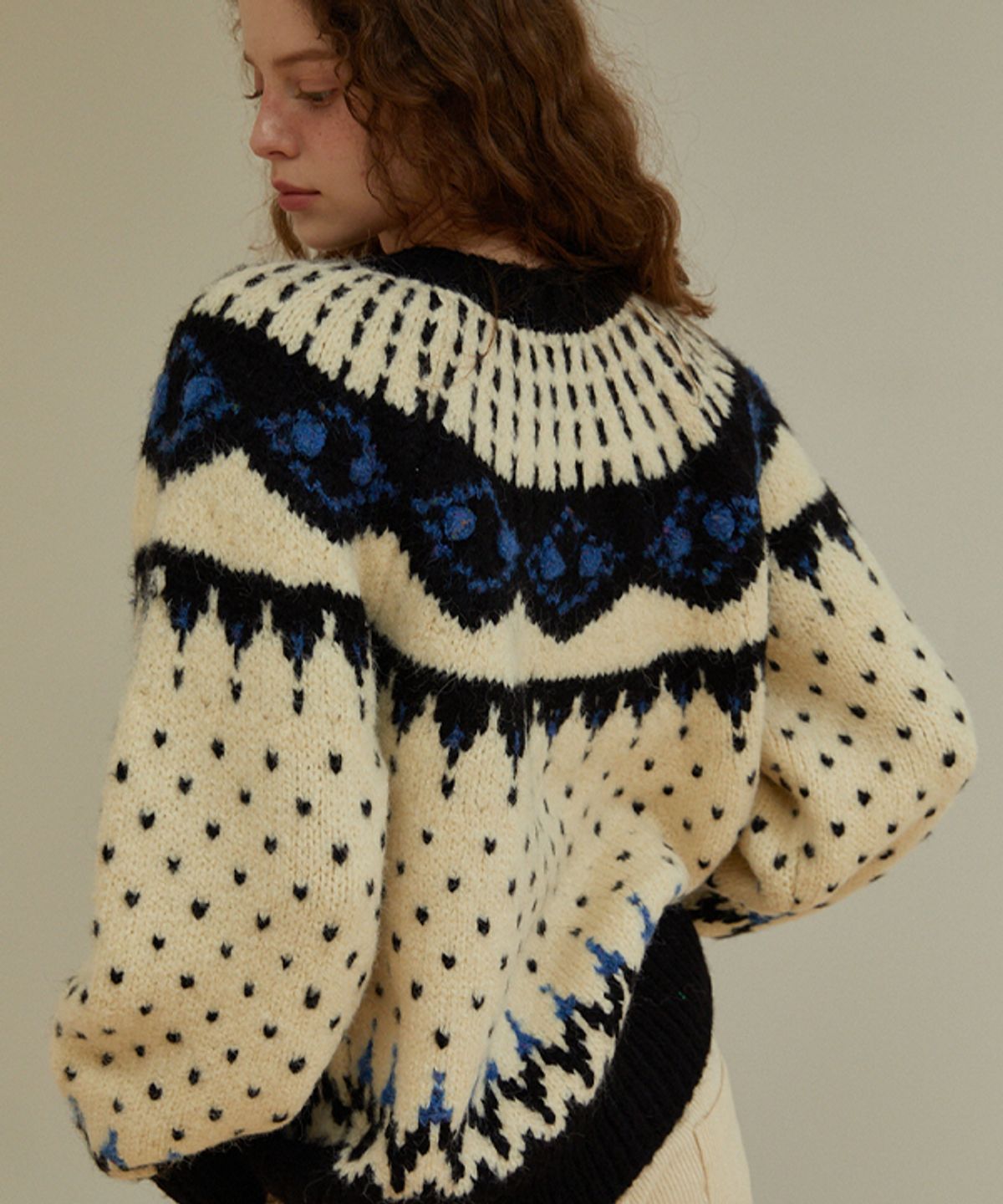 그린버터(GREENBUTTER) Heidi Alpaca Nordic Cardigan (Ivory)