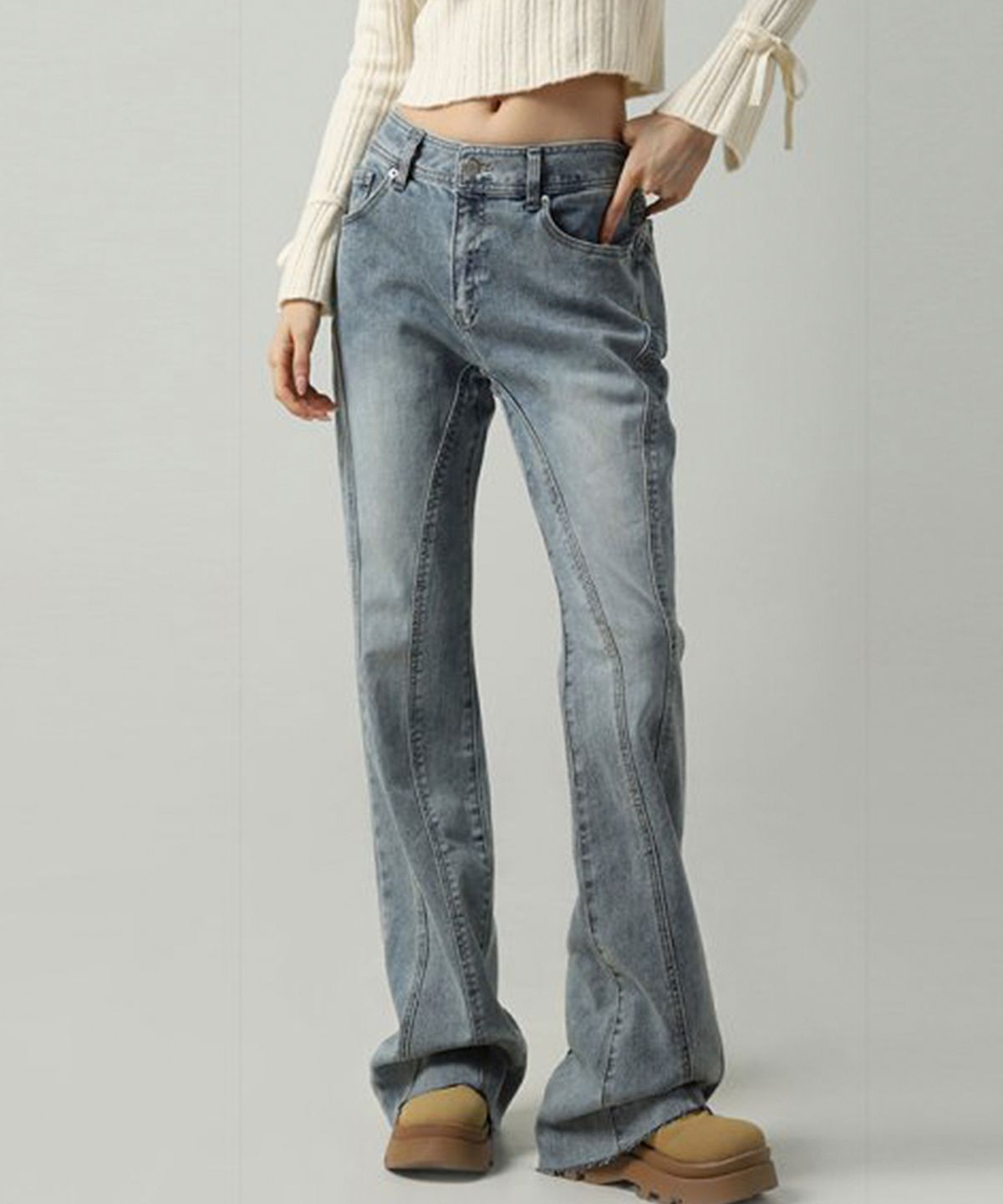 어반드레스(AVANDRESS) Thin Bootscut Pants BLACK