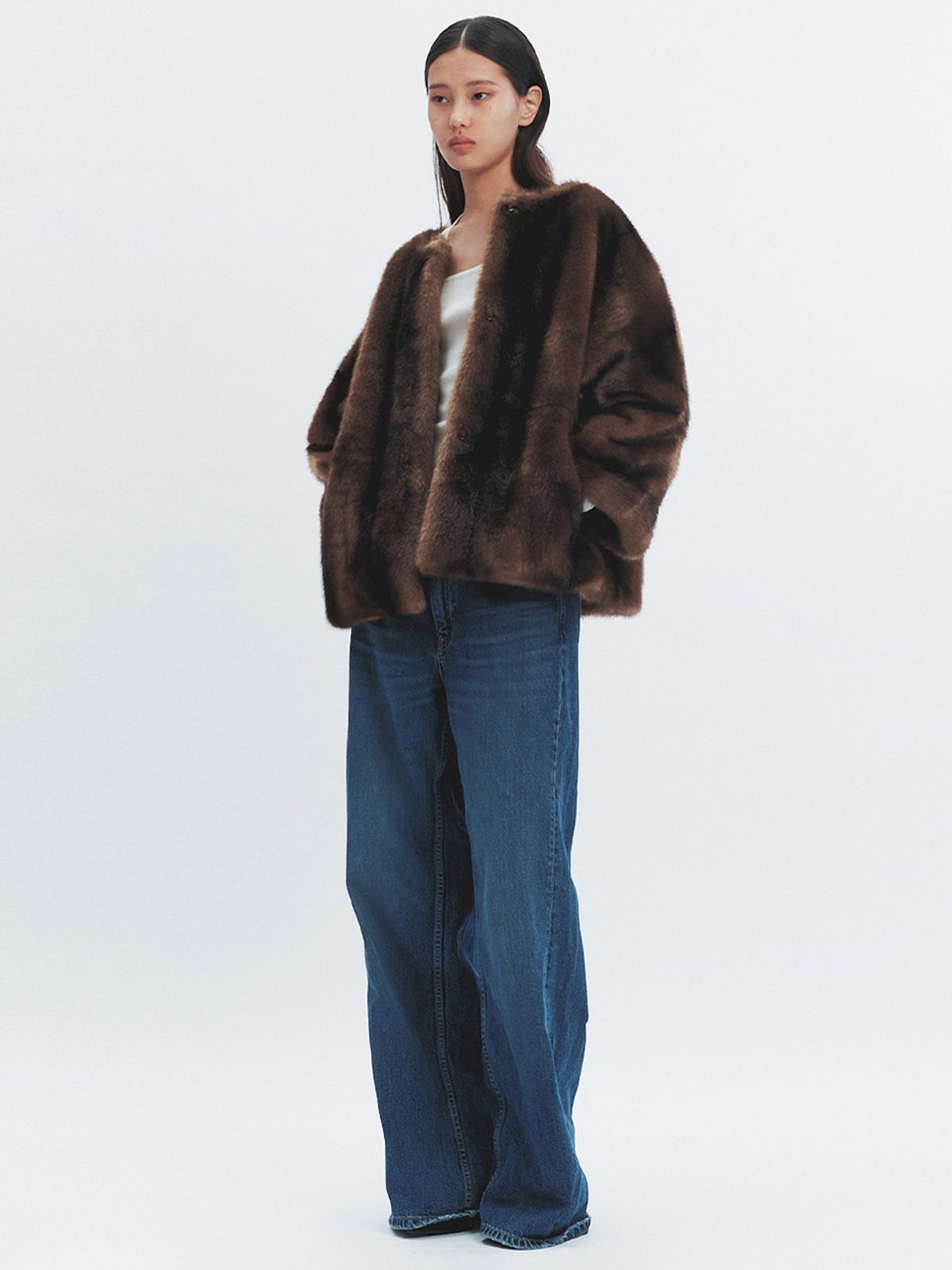해브레스(HAVELESS) COLETTE FAUX FUR JACKET DARK BROWN