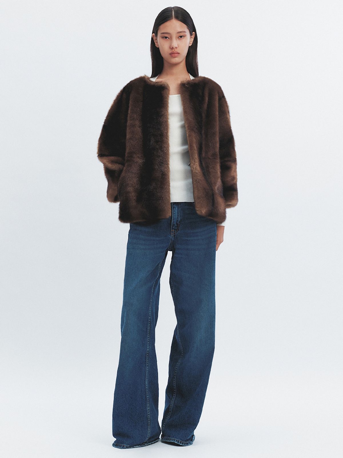 해브레스(HAVELESS) COLETTE FAUX FUR JACKET DARK BROWN